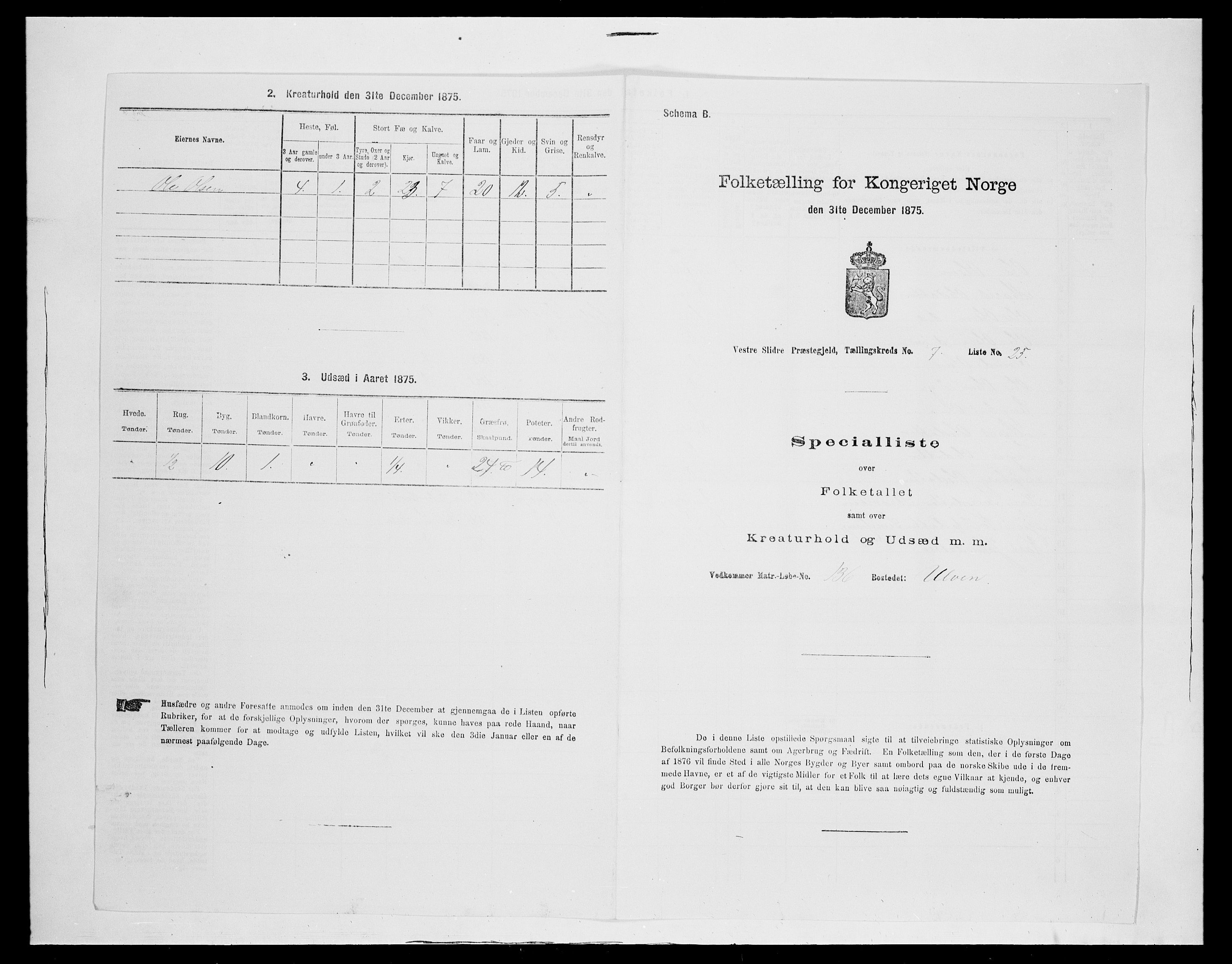 SAH, 1875 census for 0543P Vestre Slidre, 1875, p. 926