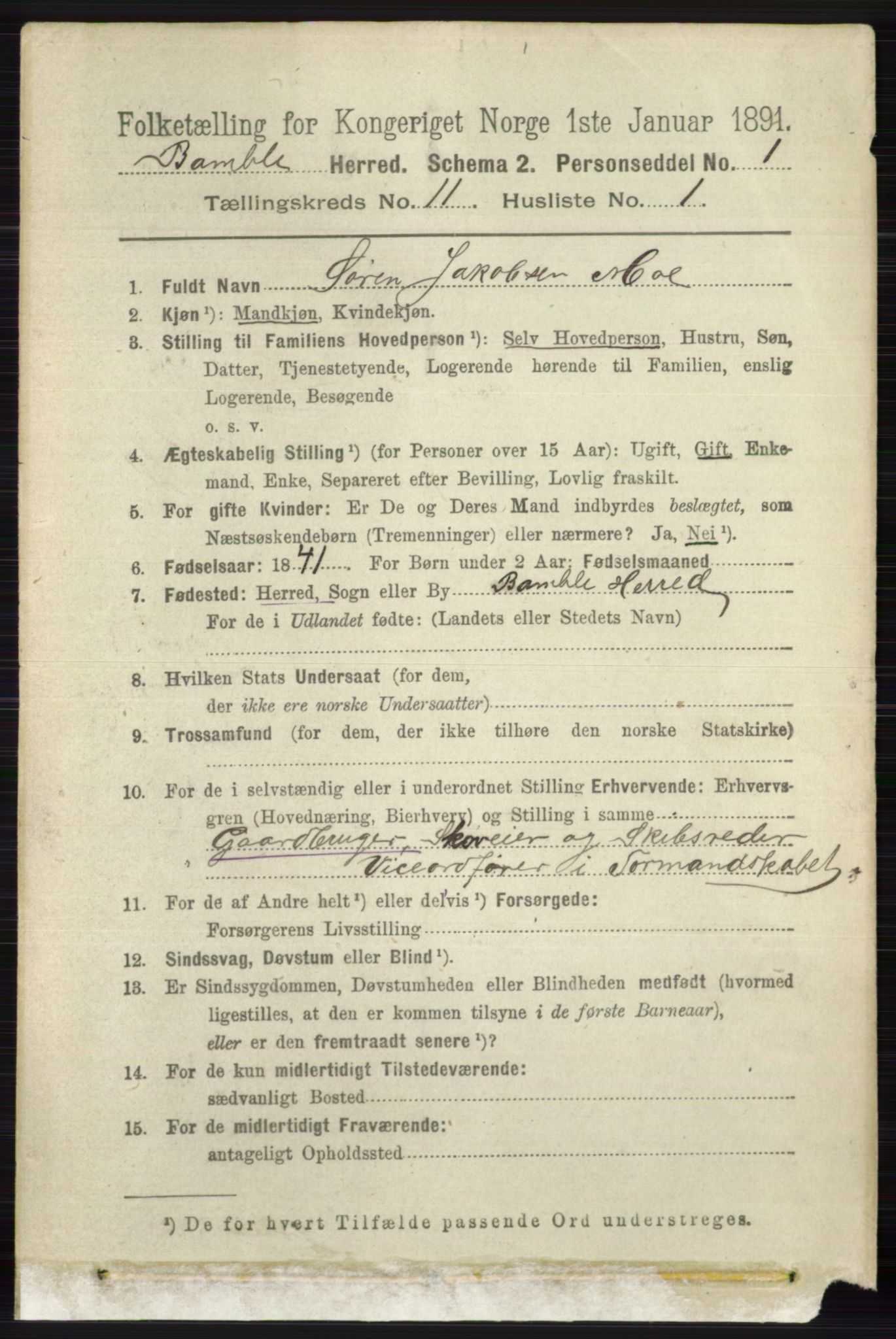 RA, 1891 census for 0814 Bamble, 1891, p. 6271