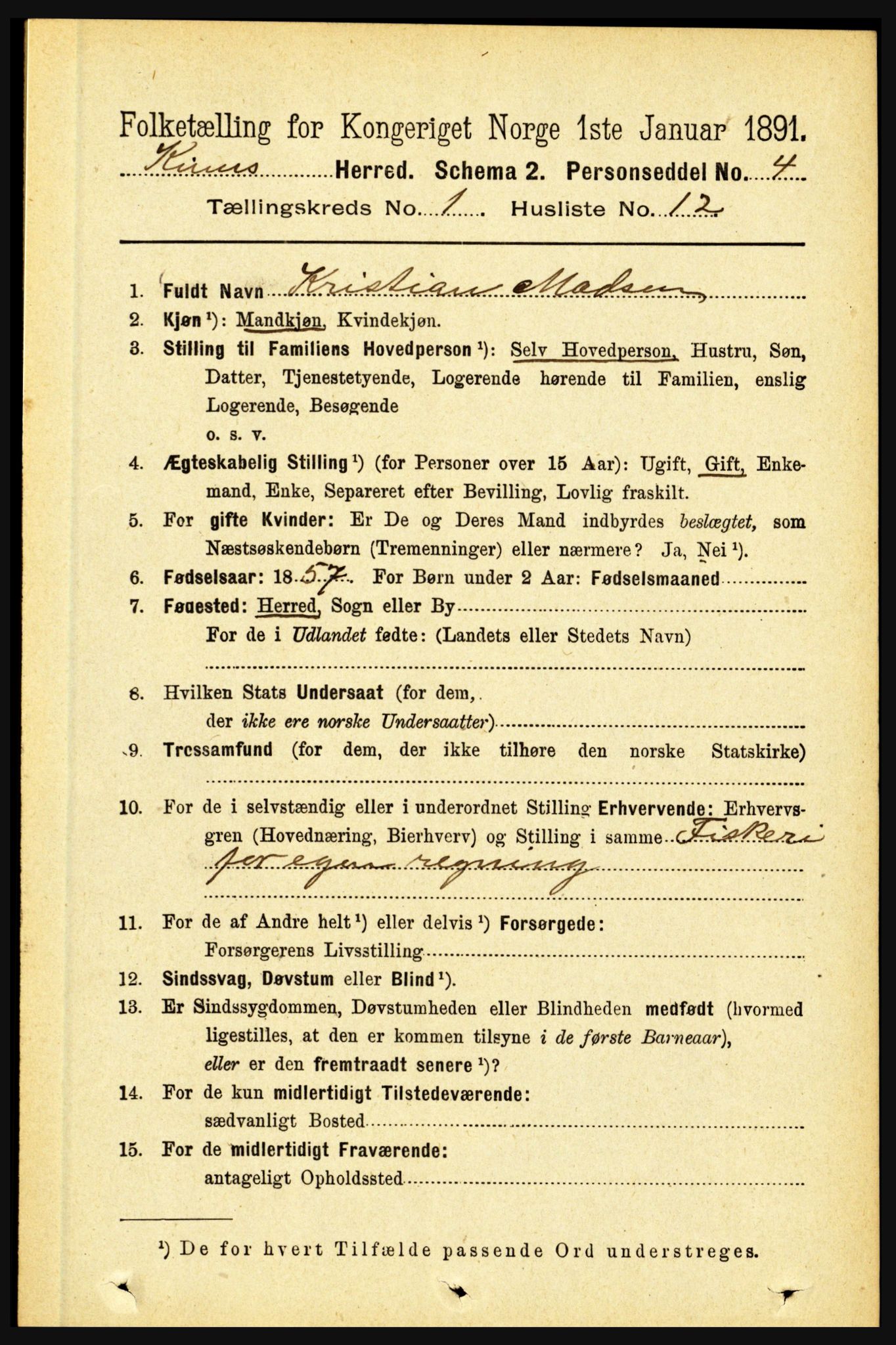 RA, 1891 census for 1437 Kinn, 1891, p. 170