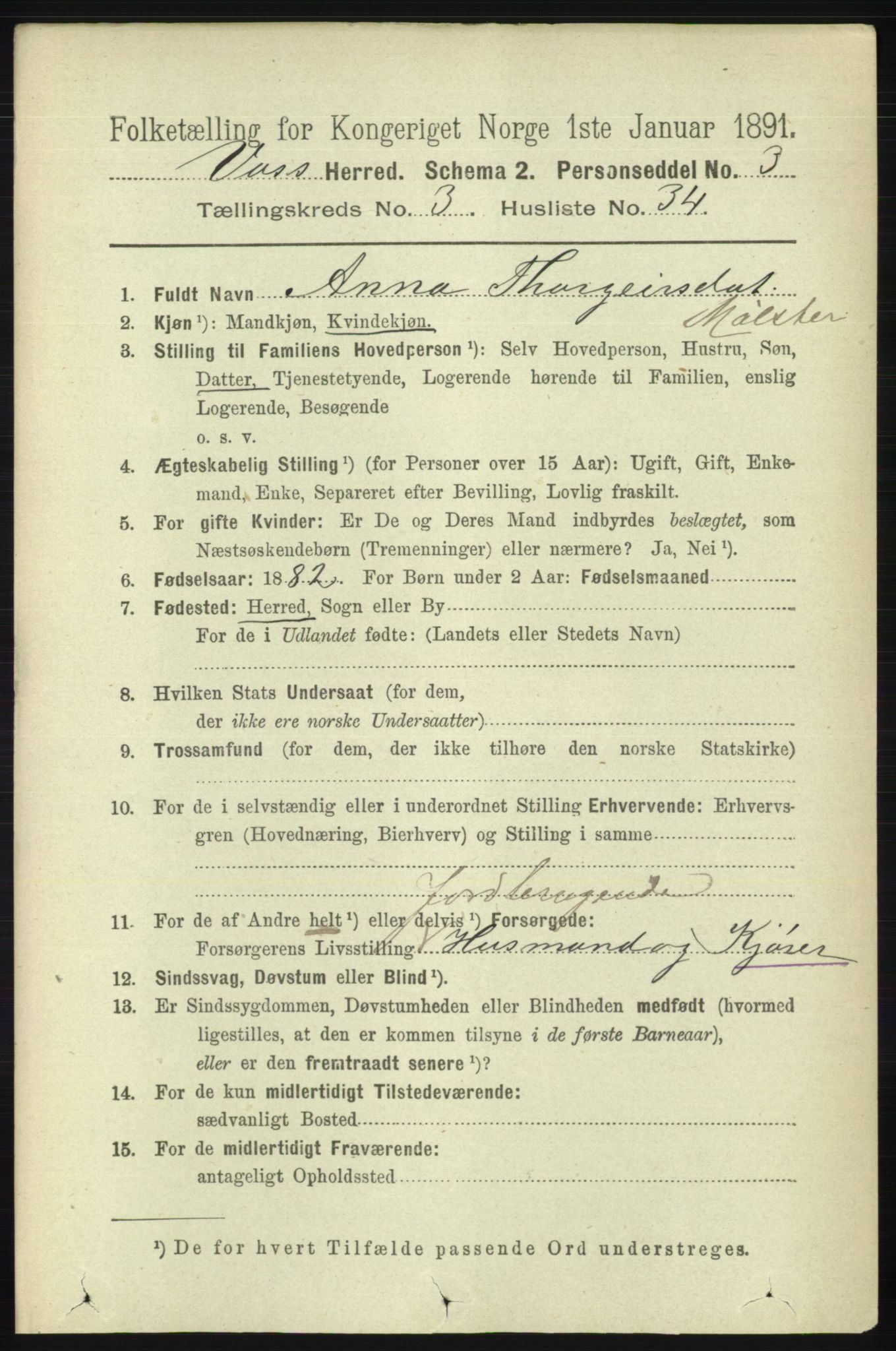 RA, 1891 census for 1235 Voss, 1891, p. 1392