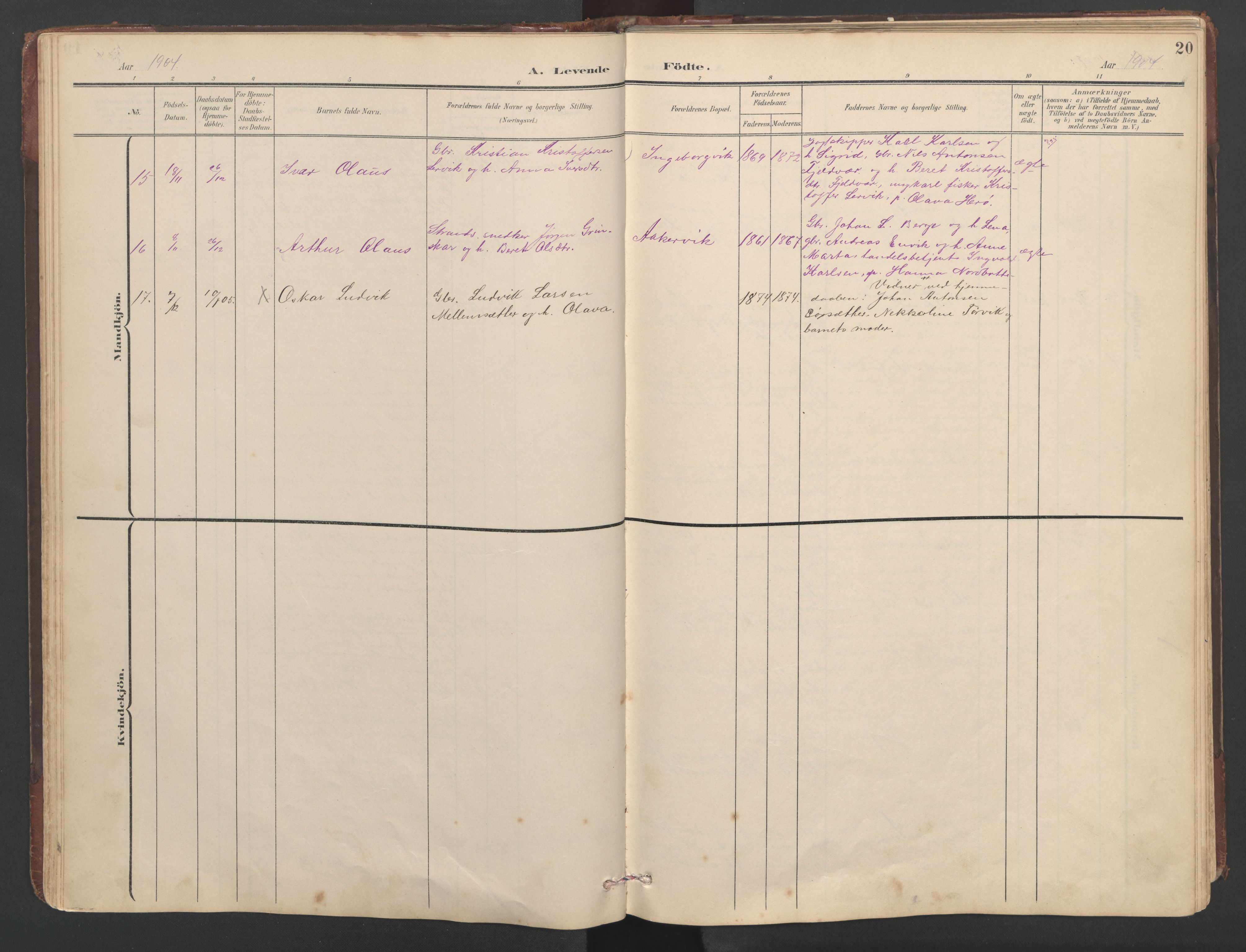 Ministerialprotokoller, klokkerbøker og fødselsregistre - Sør-Trøndelag, SAT/A-1456/638/L0571: Parish register (copy) no. 638C03, 1901-1930, p. 20
