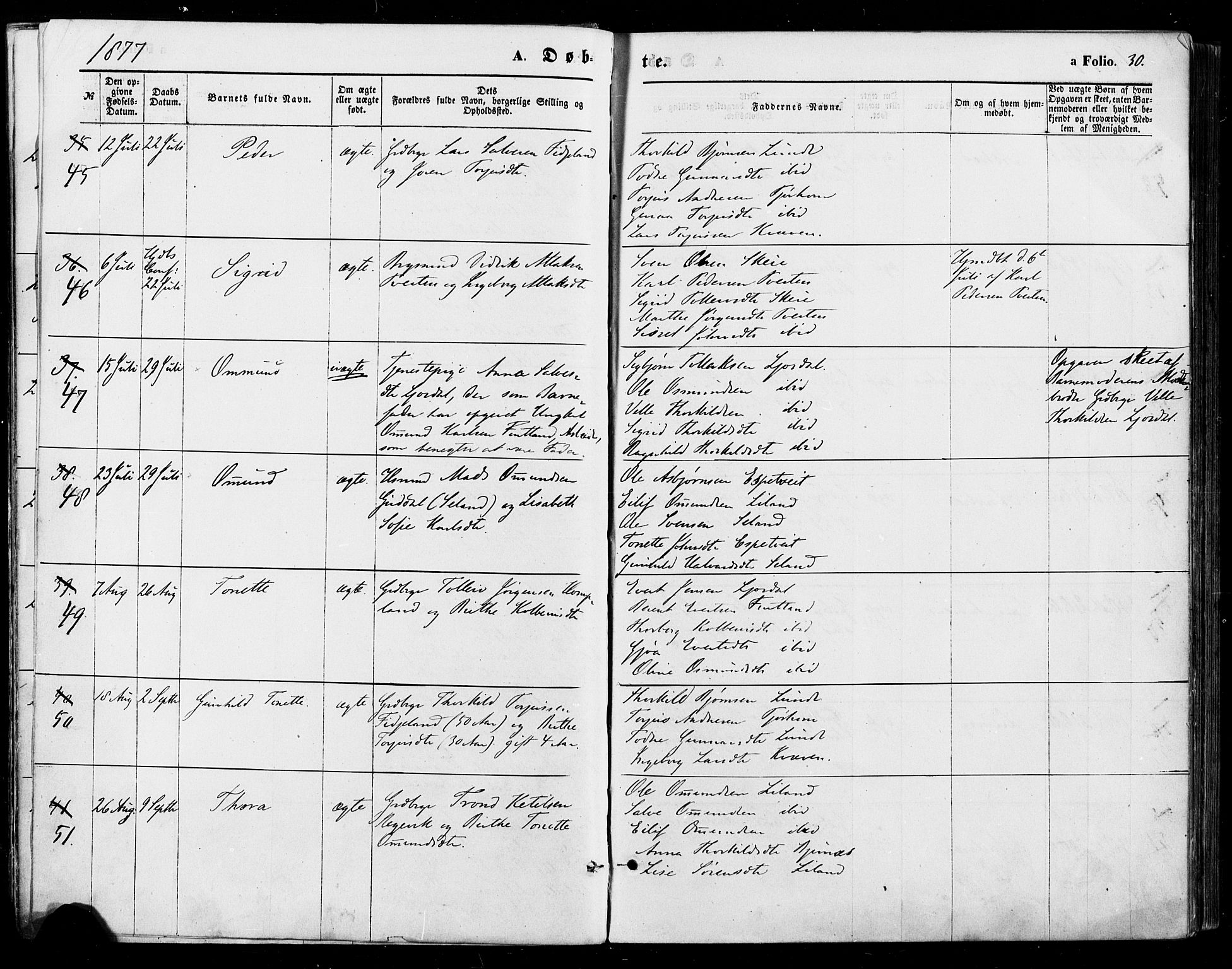 Sirdal sokneprestkontor, AV/SAK-1111-0036/F/Fa/Fab/L0003: Parish register (official) no. A 3, 1874-1886, p. 30