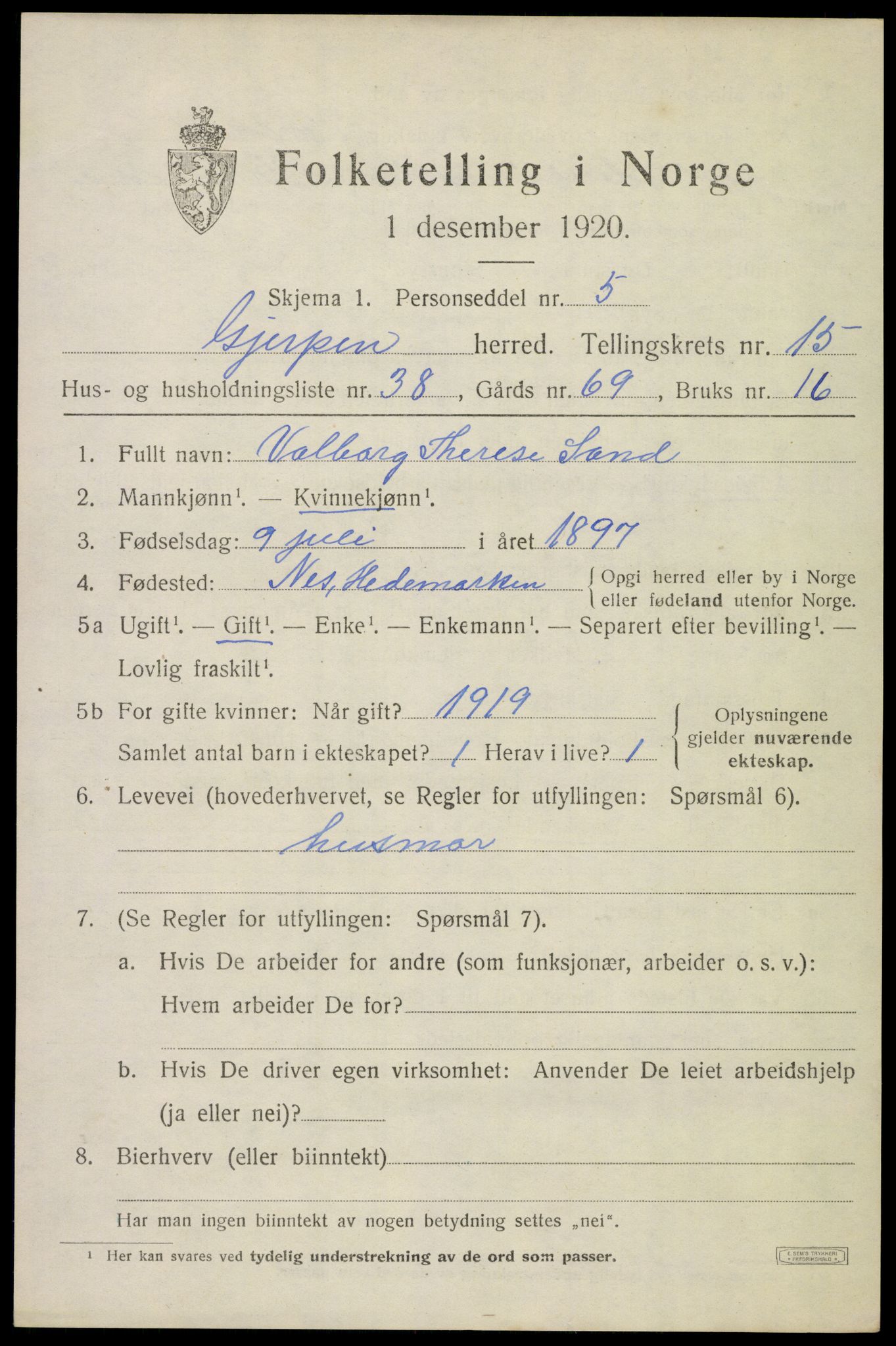 SAKO, 1920 census for Gjerpen, 1920, p. 17704