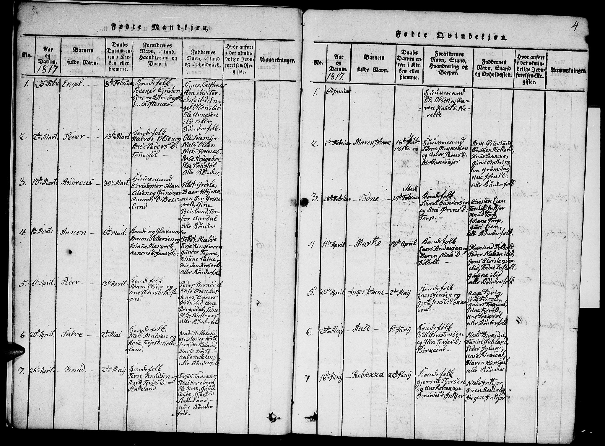 Hommedal sokneprestkontor, SAK/1111-0023/F/Fa/Fab/L0003: Parish register (official) no. A 3, 1815-1848, p. 4