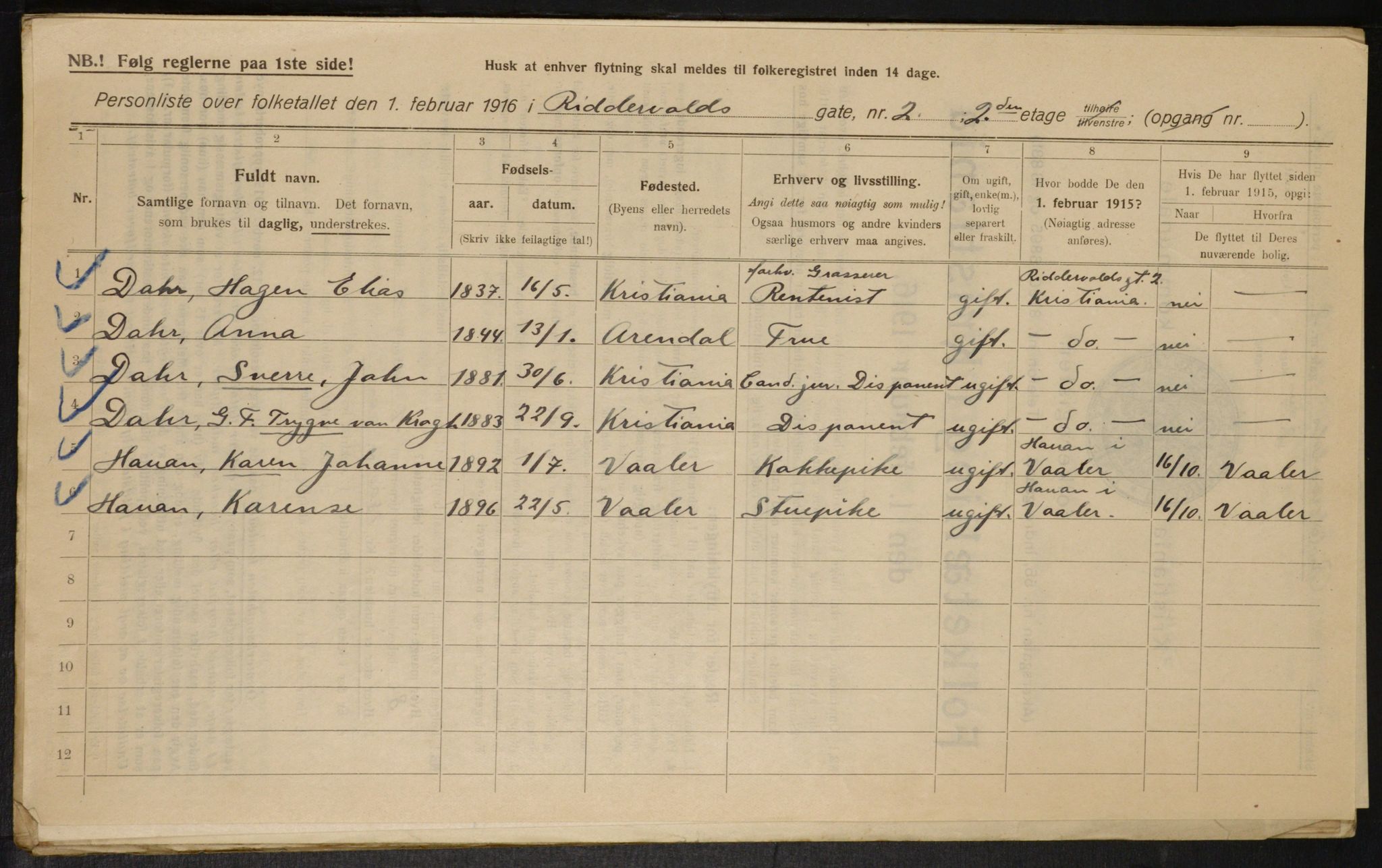 OBA, Municipal Census 1916 for Kristiania, 1916, p. 85184