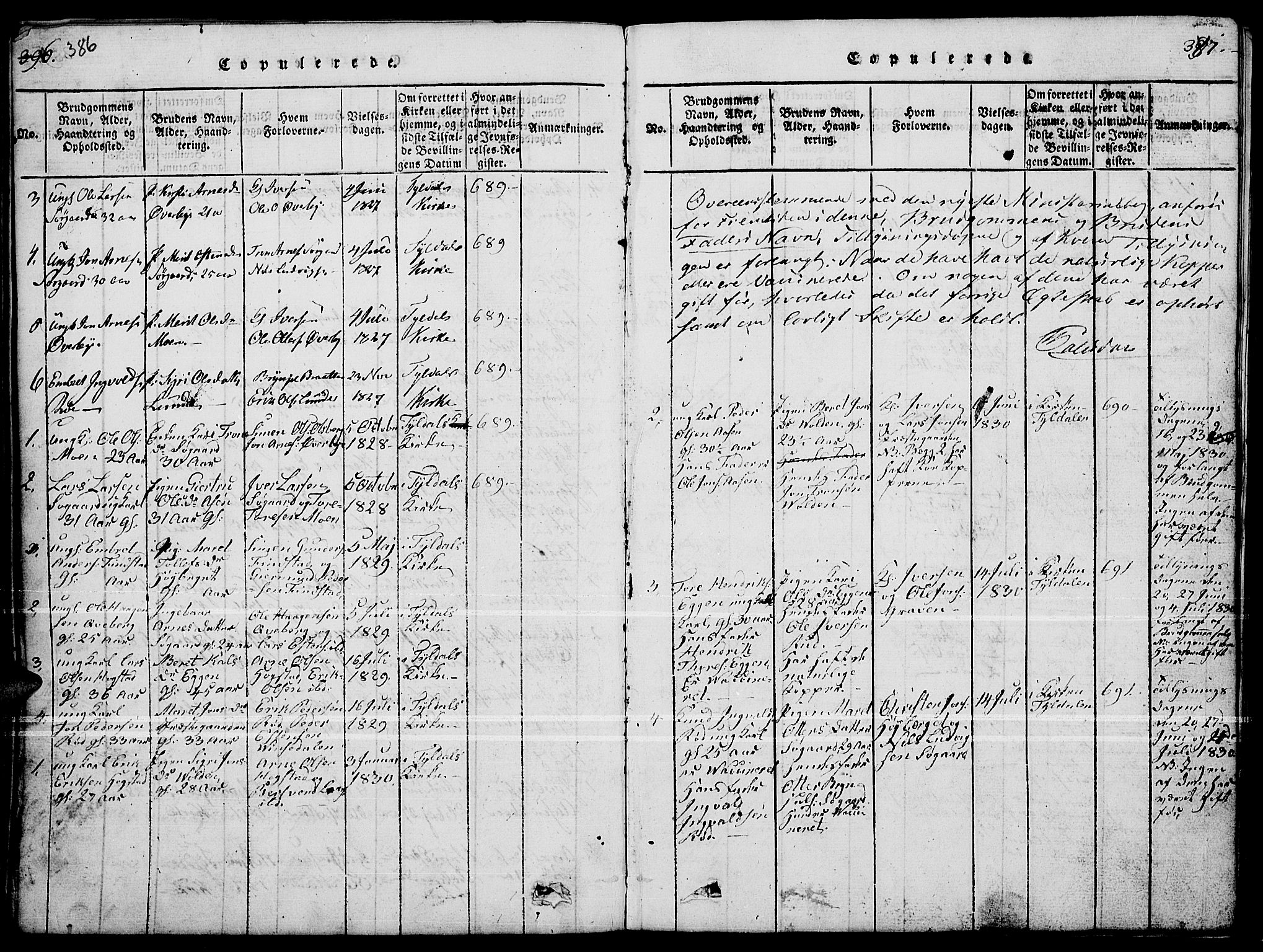 Tynset prestekontor, SAH/PREST-058/H/Ha/Hab/L0004: Parish register (copy) no. 4, 1814-1879, p. 386-387