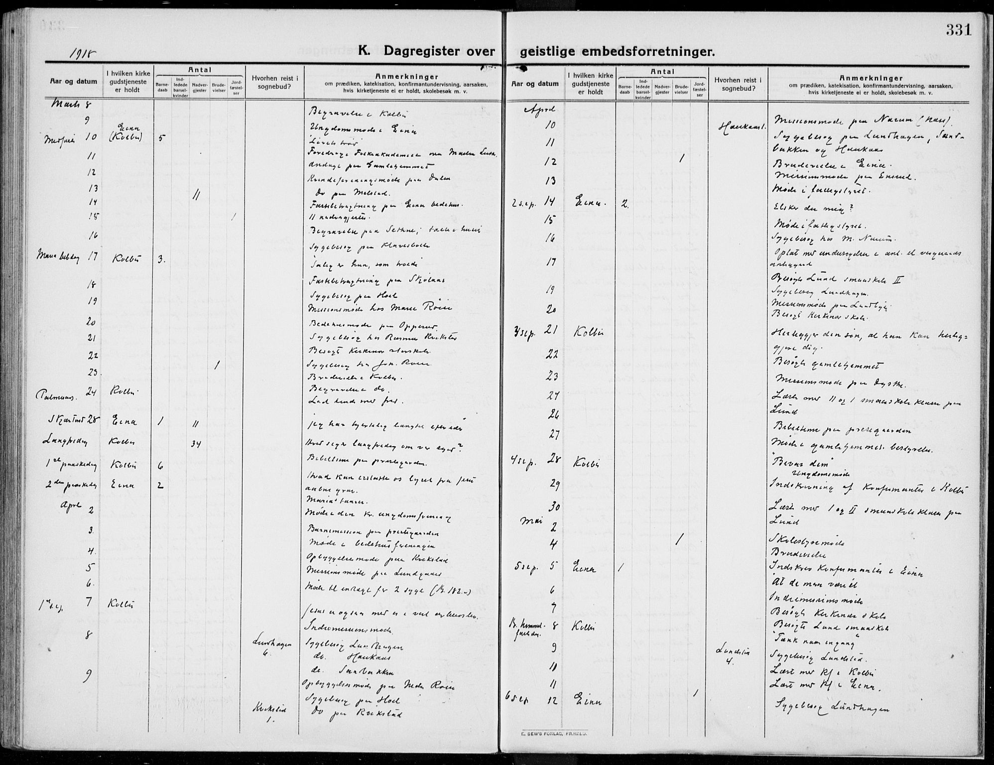 Kolbu prestekontor, SAH/PREST-110/H/Ha/Haa/L0002: Parish register (official) no. 2, 1912-1926, p. 331