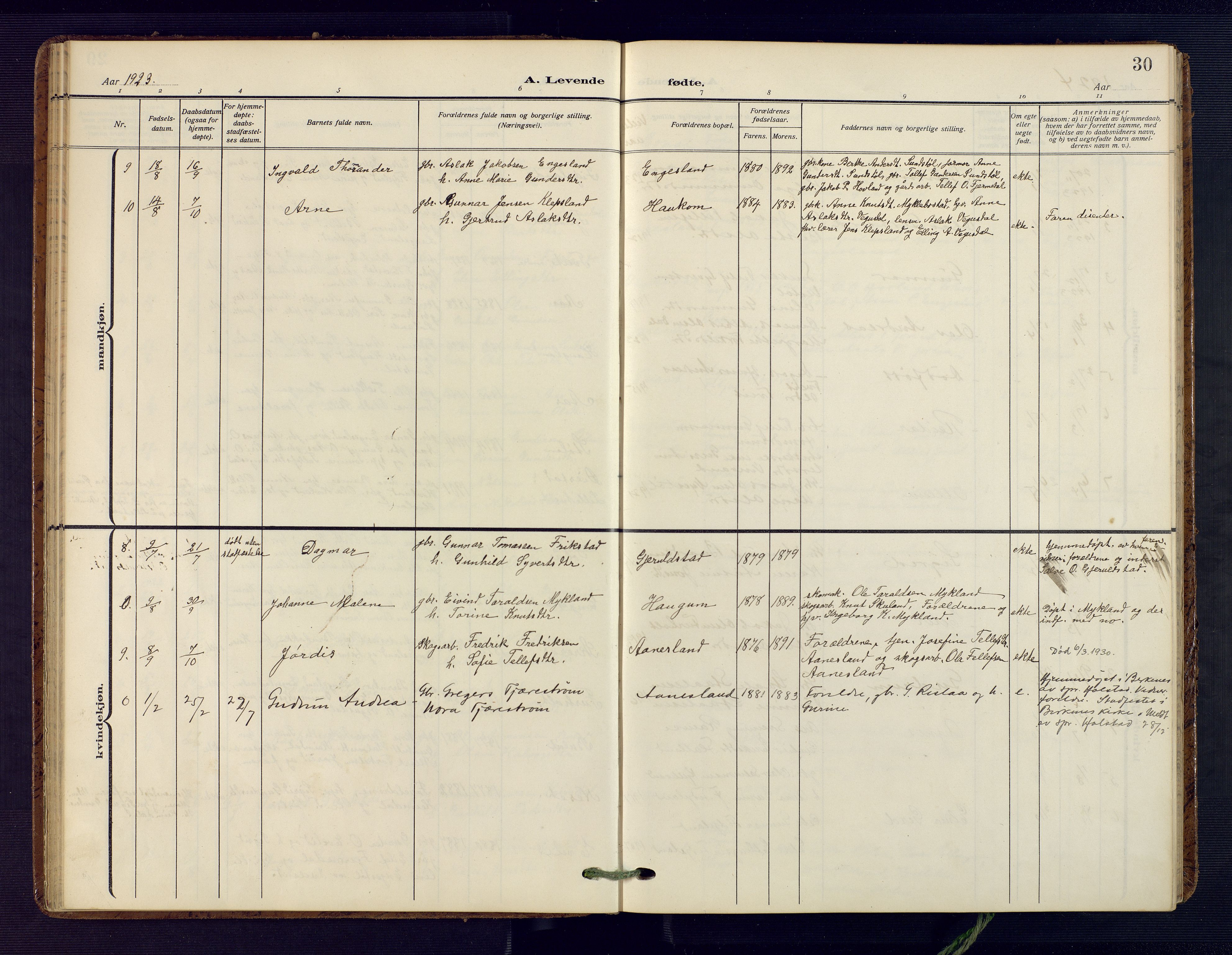 Herefoss sokneprestkontor, AV/SAK-1111-0019/F/Fa/Fab/L0005: Parish register (official) no. A 5, 1910-1932, p. 30