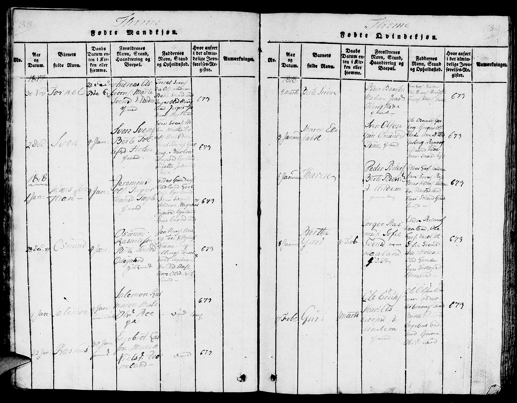 Lye sokneprestkontor, SAST/A-101794/001/30/30BA/L0003: Parish register (official) no. A 3 /1, 1816-1826, p. 33-34