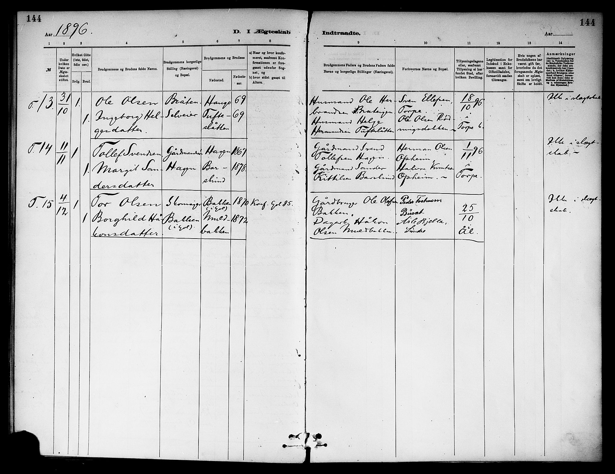 Ål kirkebøker, SAKO/A-249/F/Fa/L0008: Parish register (official) no. I 8, 1882-1896, p. 144