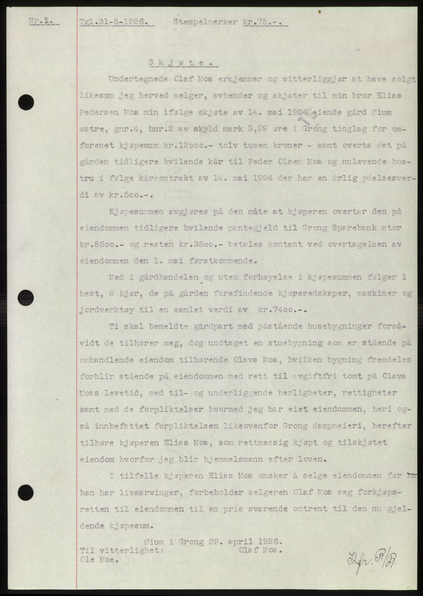 Namdal sorenskriveri, SAT/A-4133/1/2/2C: Mortgage book no. -, 1926-1930, Deed date: 31.05.1926