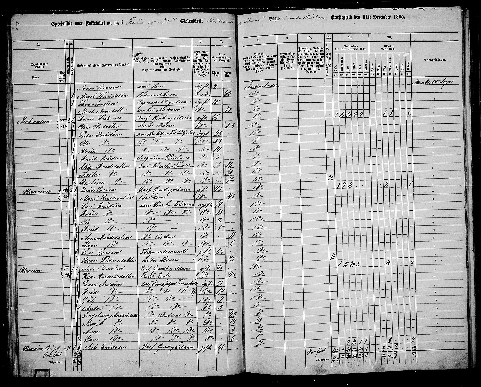 RA, 1865 census for Nord-Aurdal, 1865, p. 66