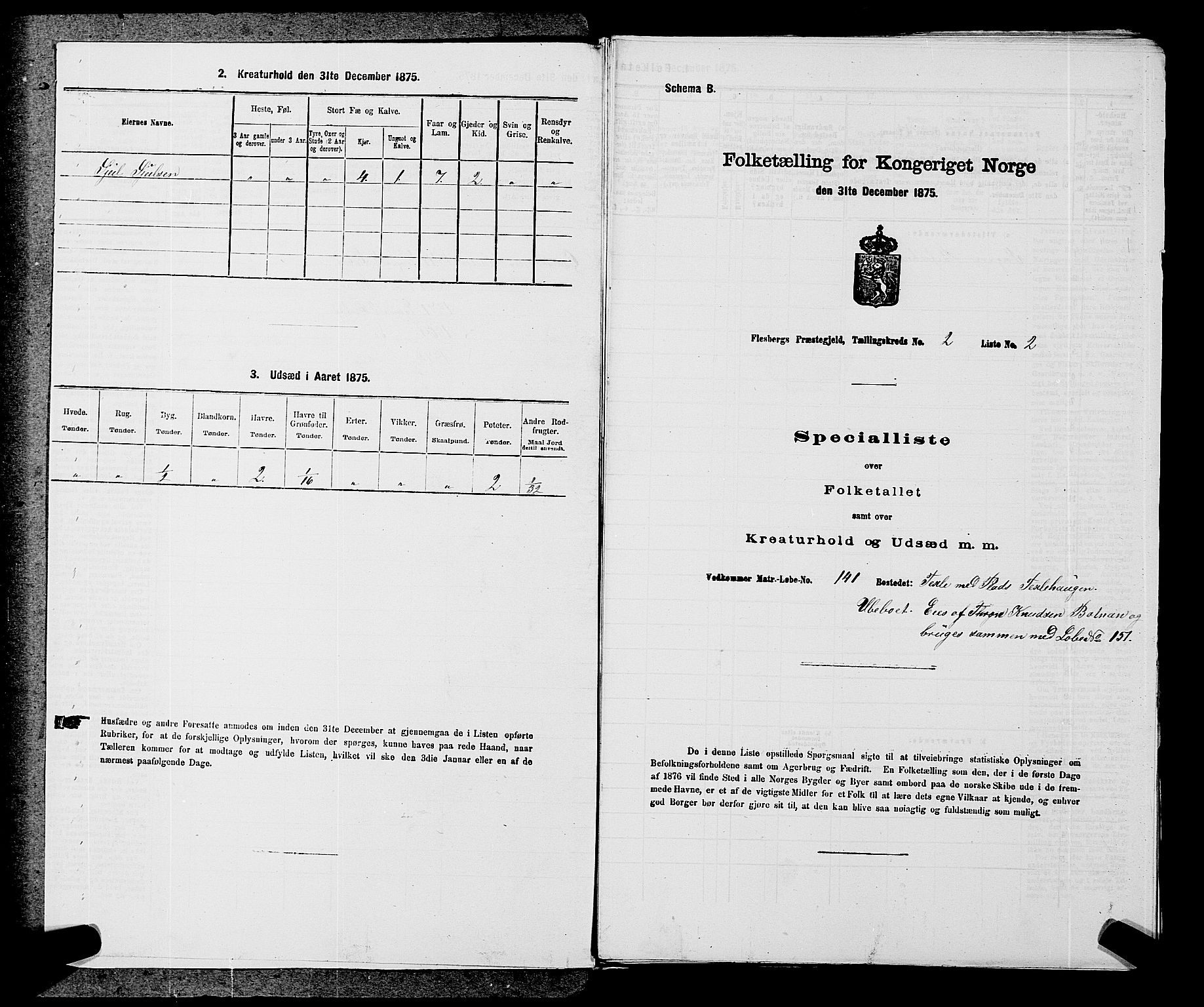 SAKO, 1875 census for 0631P Flesberg, 1875, p. 483