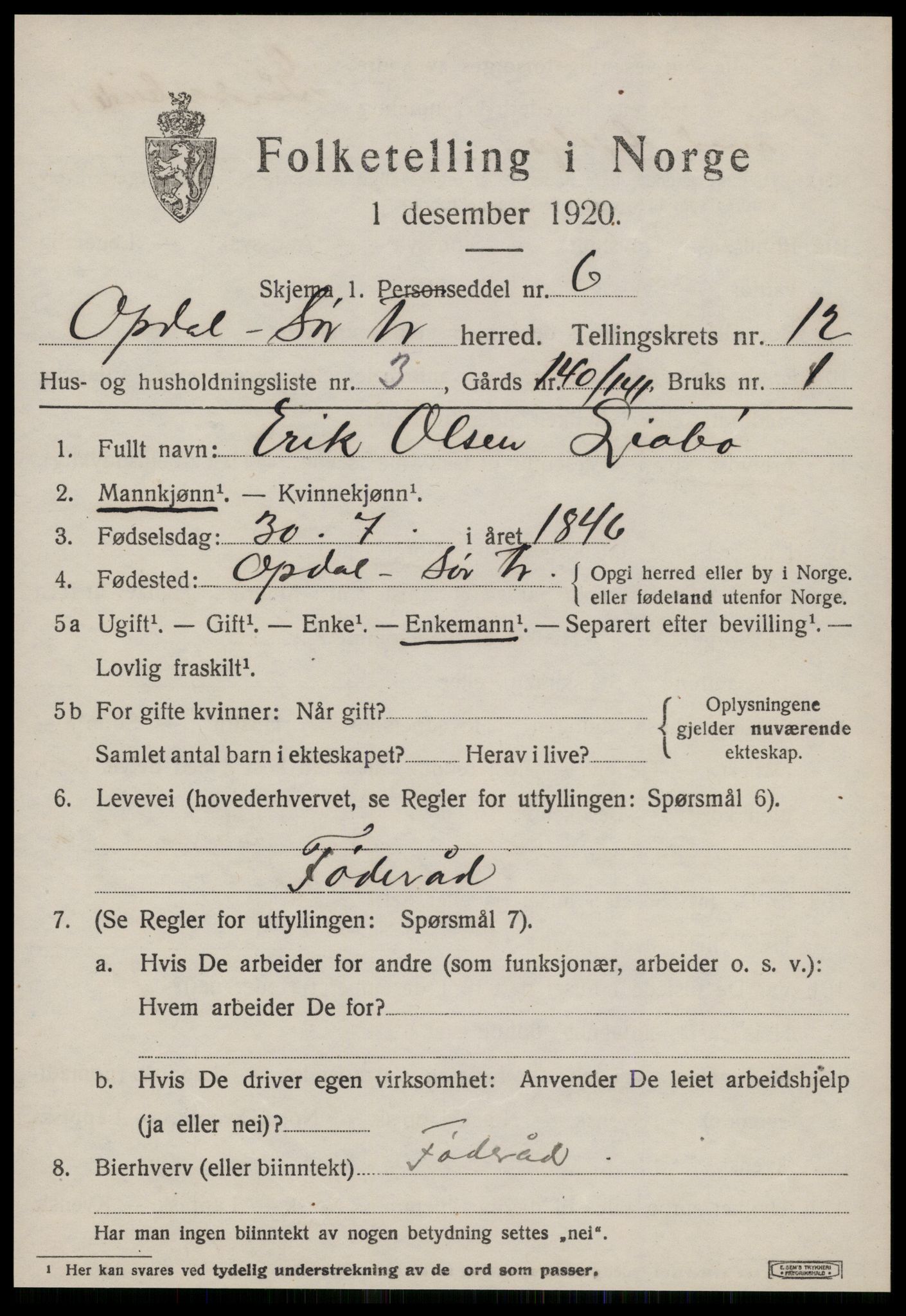 SAT, 1920 census for Oppdal, 1920, p. 10211