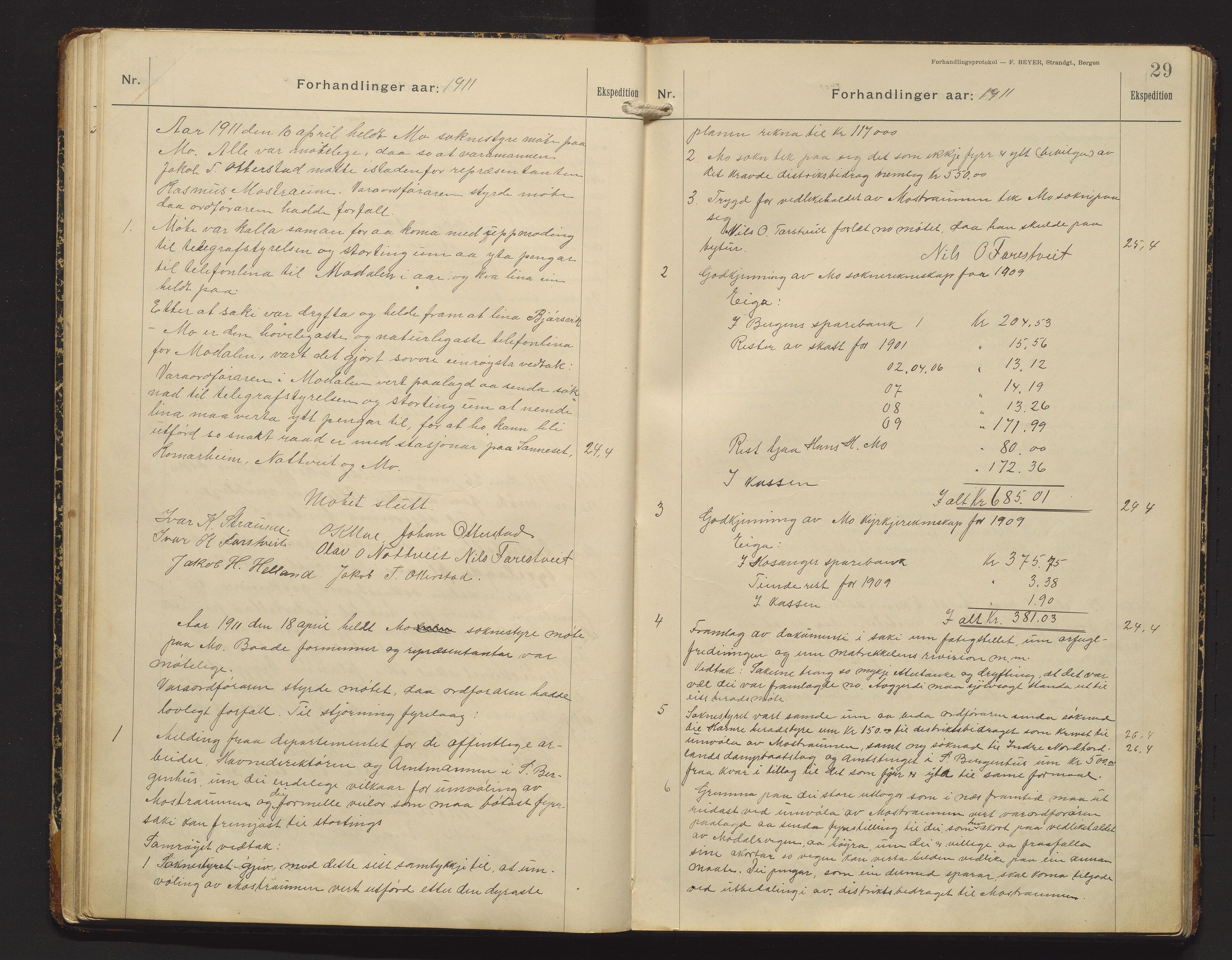 Modalen kommune. Formannskapet, IKAH/1252-021/A/Aa/L0001: Møtebok for formannskap og kommunestyre, 1910-1915, p. 29