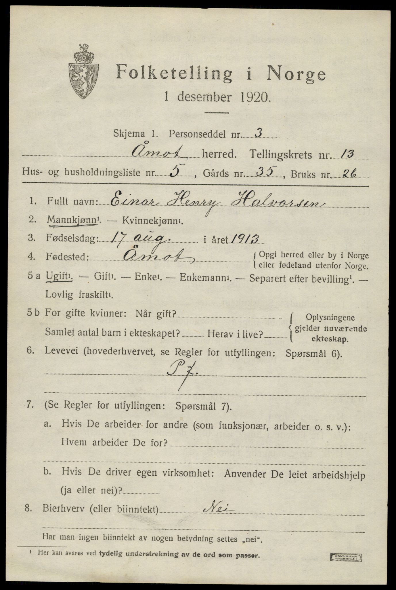SAH, 1920 census for Åmot, 1920, p. 10763