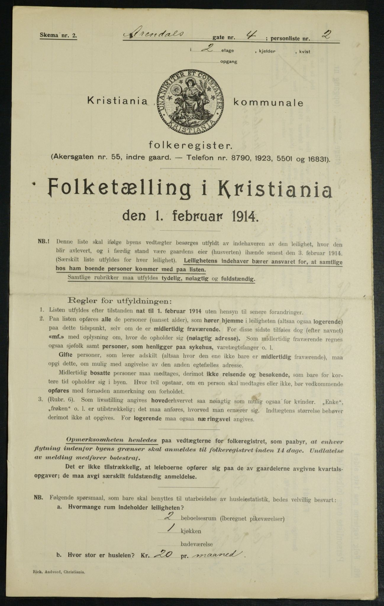 OBA, Municipal Census 1914 for Kristiania, 1914, p. 2092