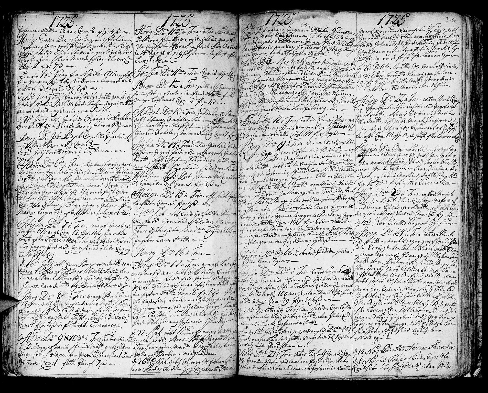 Lærdal sokneprestembete, SAB/A-81201: Parish register (official) no. A 1, 1711-1752, p. 36