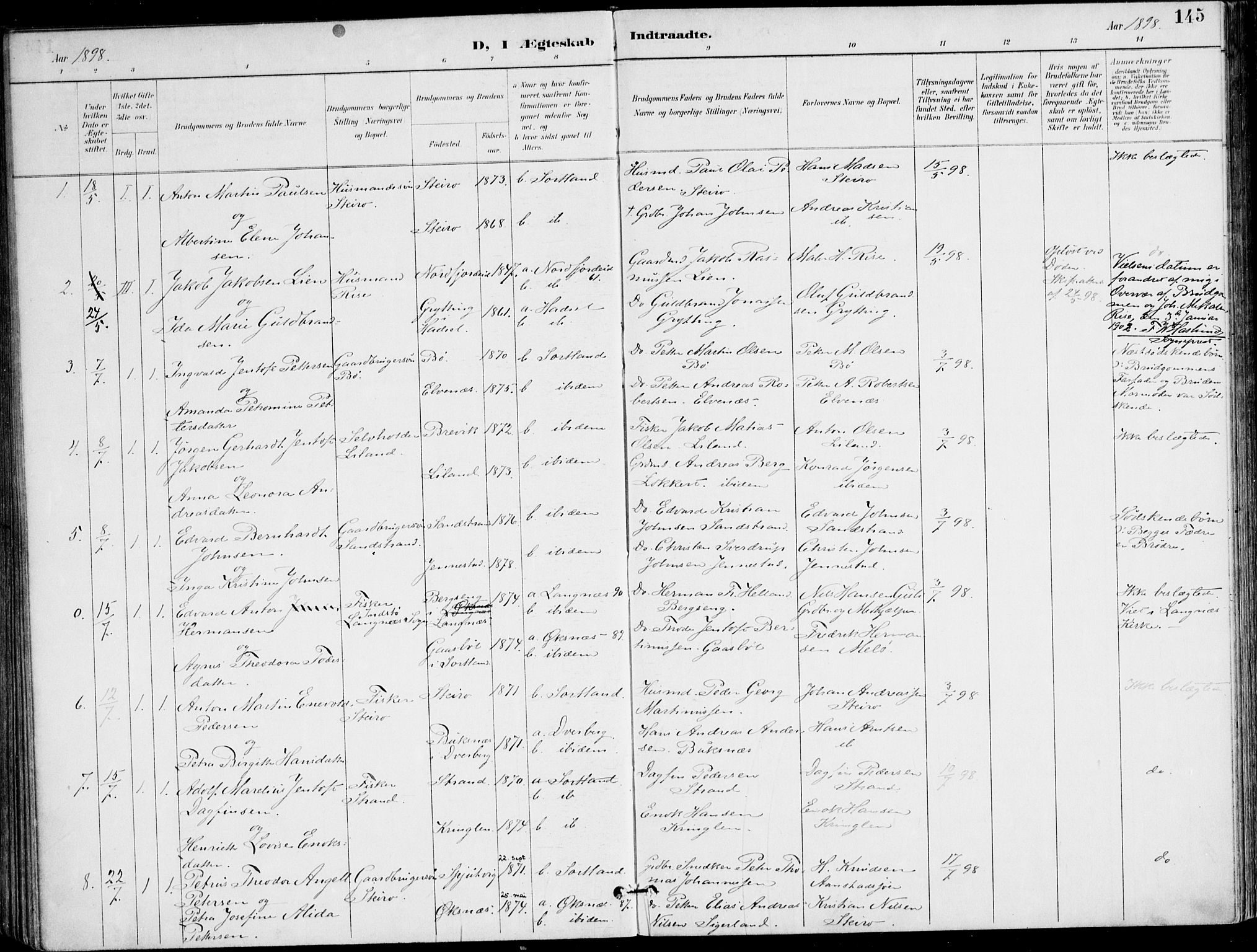 Ministerialprotokoller, klokkerbøker og fødselsregistre - Nordland, SAT/A-1459/895/L1372: Parish register (official) no. 895A07, 1894-1914, p. 145