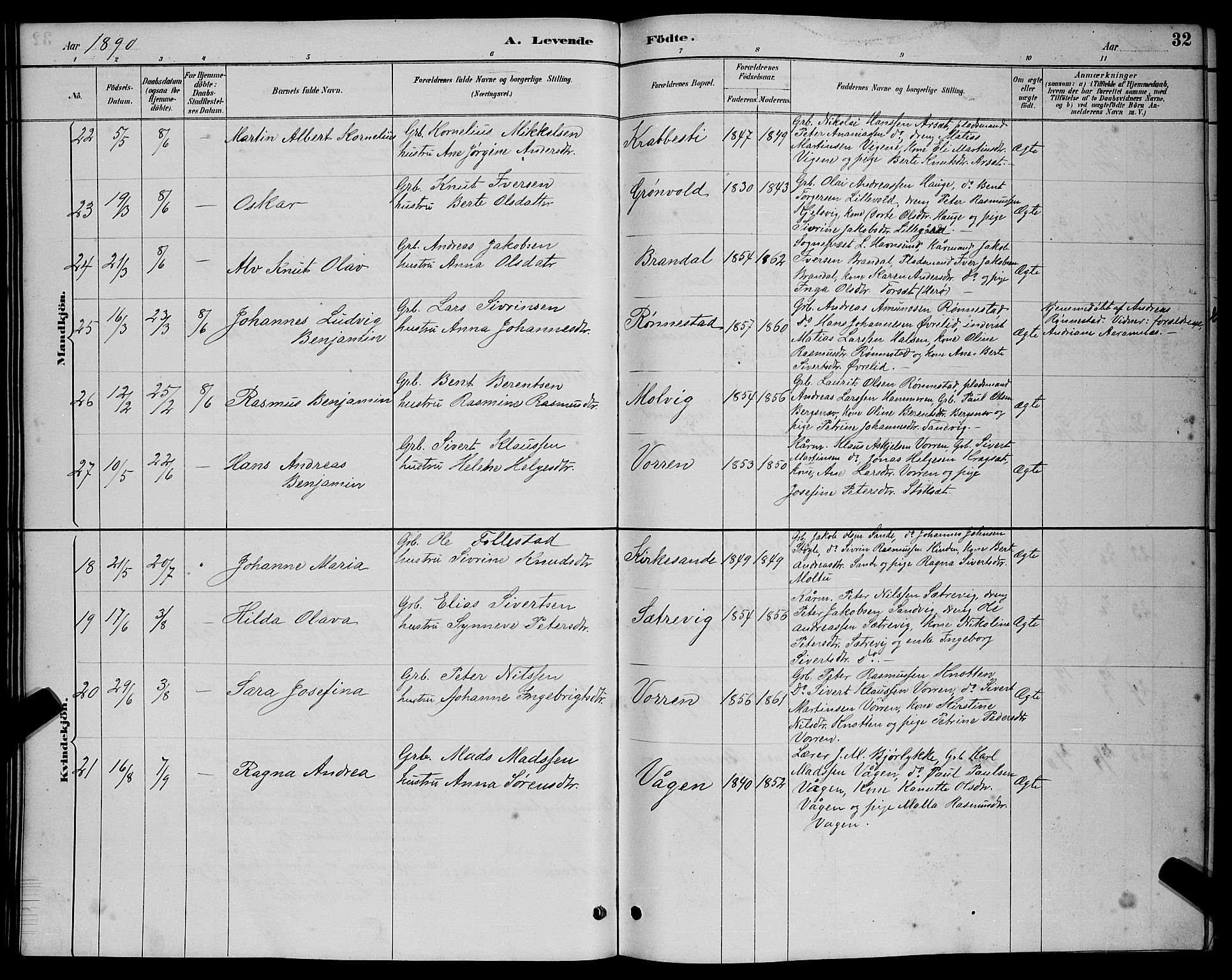 Ministerialprotokoller, klokkerbøker og fødselsregistre - Møre og Romsdal, AV/SAT-A-1454/503/L0048: Parish register (copy) no. 503C03, 1885-1893, p. 32