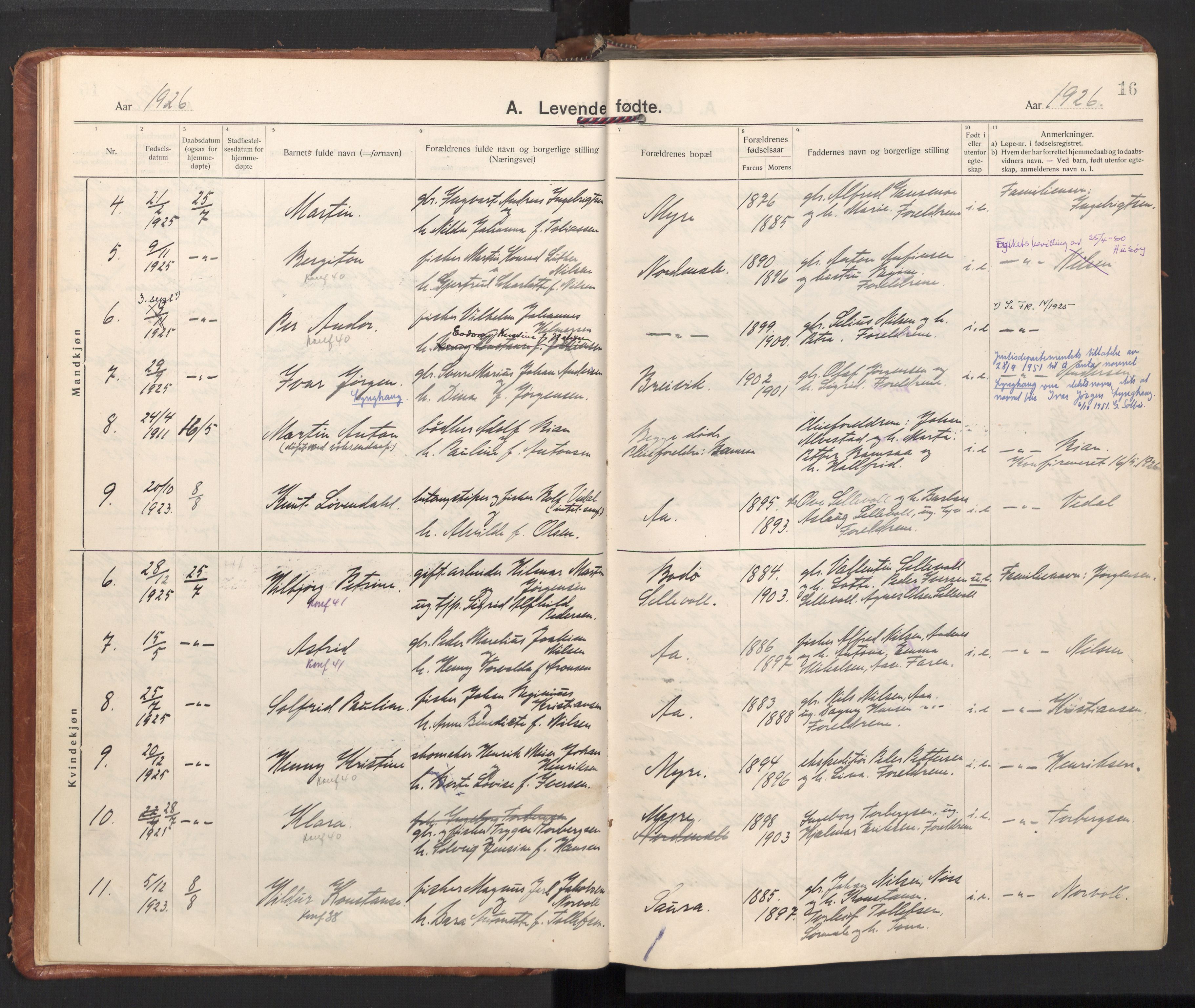Ministerialprotokoller, klokkerbøker og fødselsregistre - Nordland, SAT/A-1459/897/L1408: Parish register (official) no. 897A15, 1922-1938, p. 16