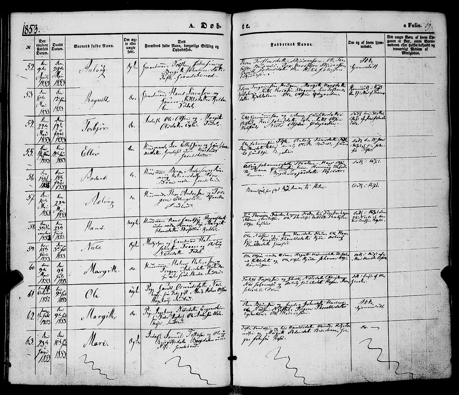 Hjartdal kirkebøker, AV/SAKO-A-270/F/Fa/L0008: Parish register (official) no. I 8, 1844-1859, p. 59