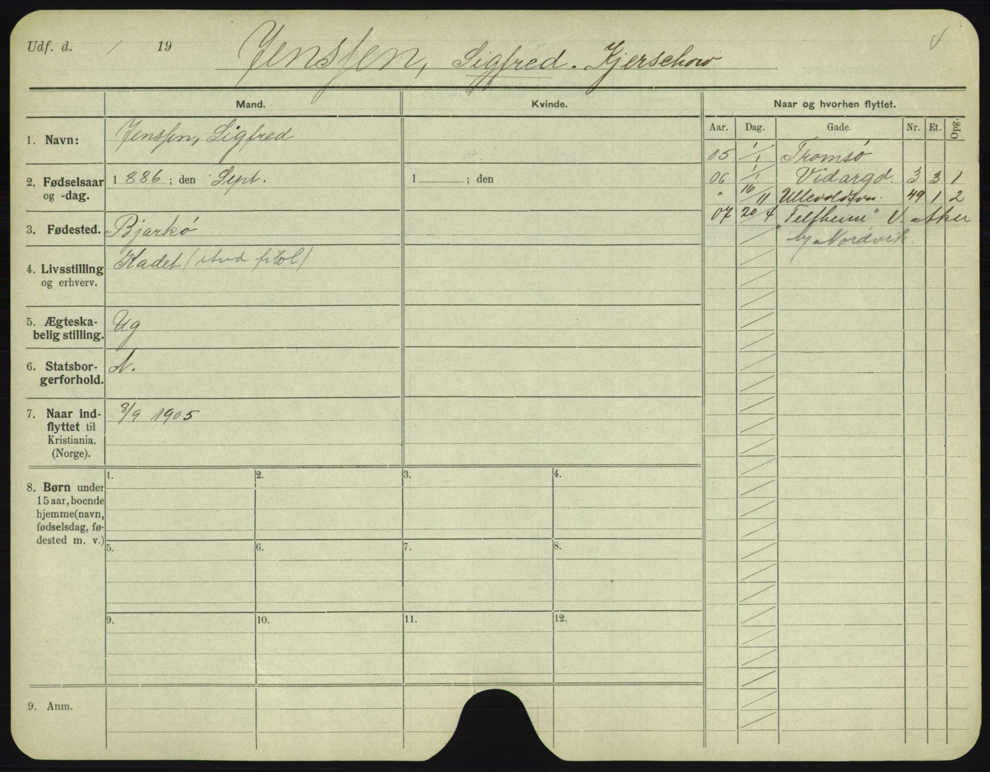 Oslo folkeregister, Registerkort, AV/SAO-A-11715/F/Fa/Fac/L0005: Menn, 1906-1914, p. 376a