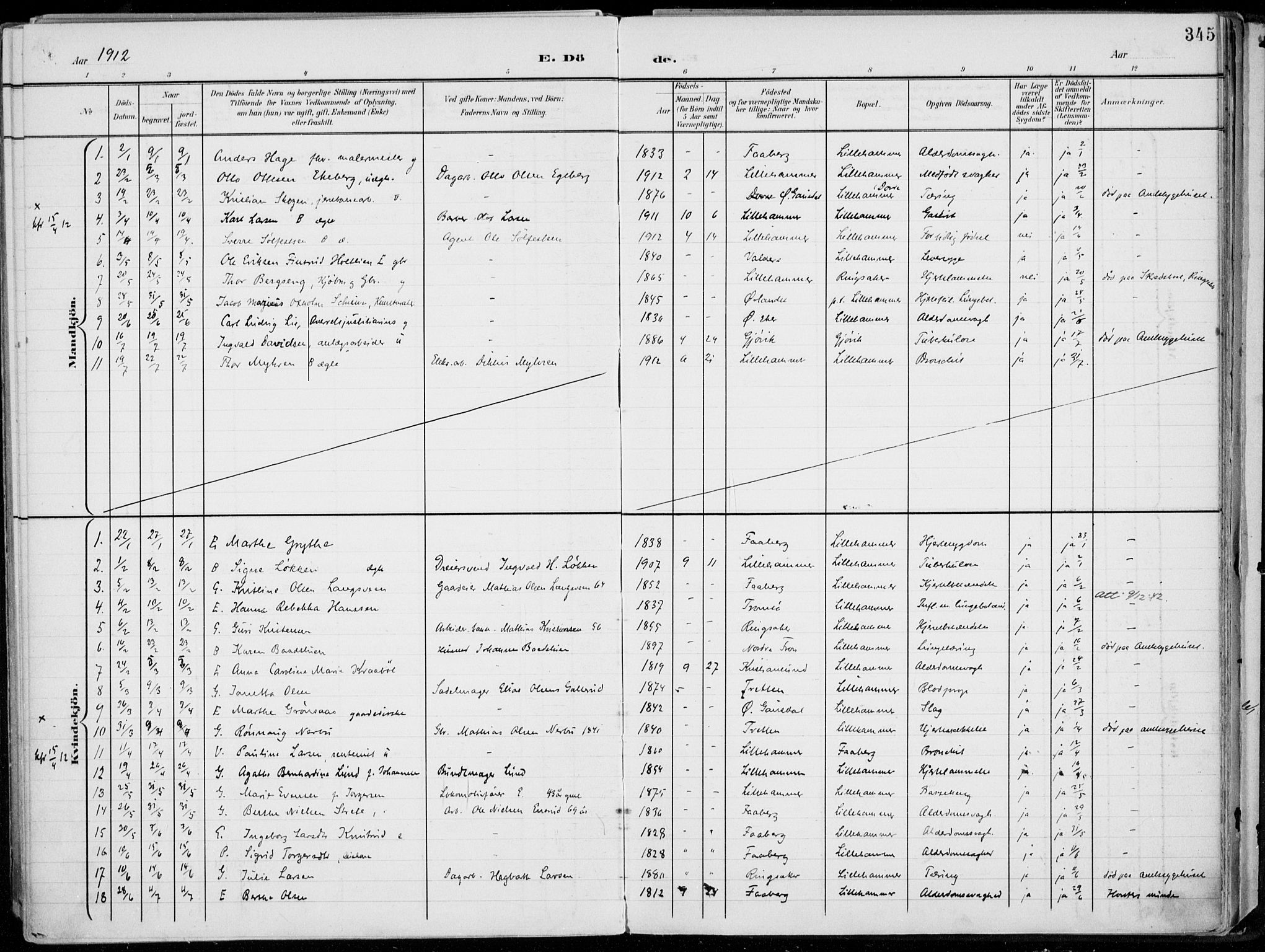 Lillehammer prestekontor, SAH/PREST-088/H/Ha/Haa/L0001: Parish register (official) no. 1, 1901-1916, p. 345