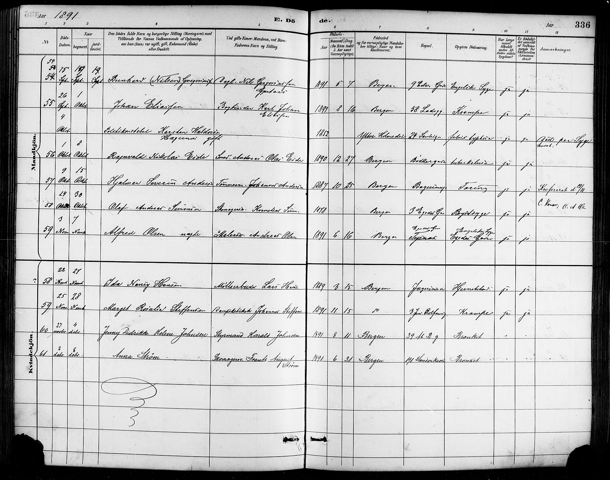 Sandviken Sokneprestembete, AV/SAB-A-77601/H/Hb/L0002: Parish register (copy) no. A 3, 1888-1902, p. 336