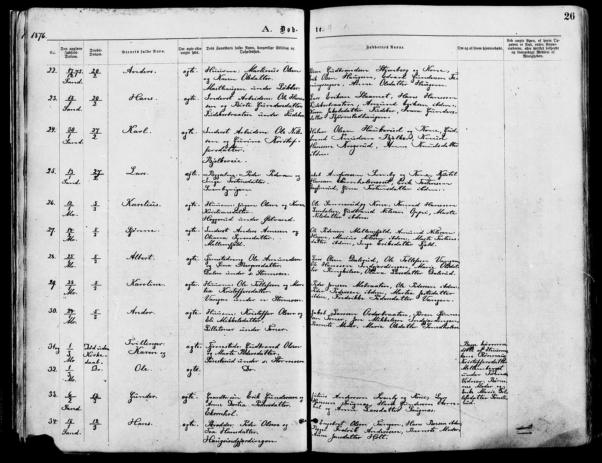 Nord-Odal prestekontor, AV/SAH-PREST-032/H/Ha/Haa/L0005: Parish register (official) no. 5, 1874-1885, p. 26