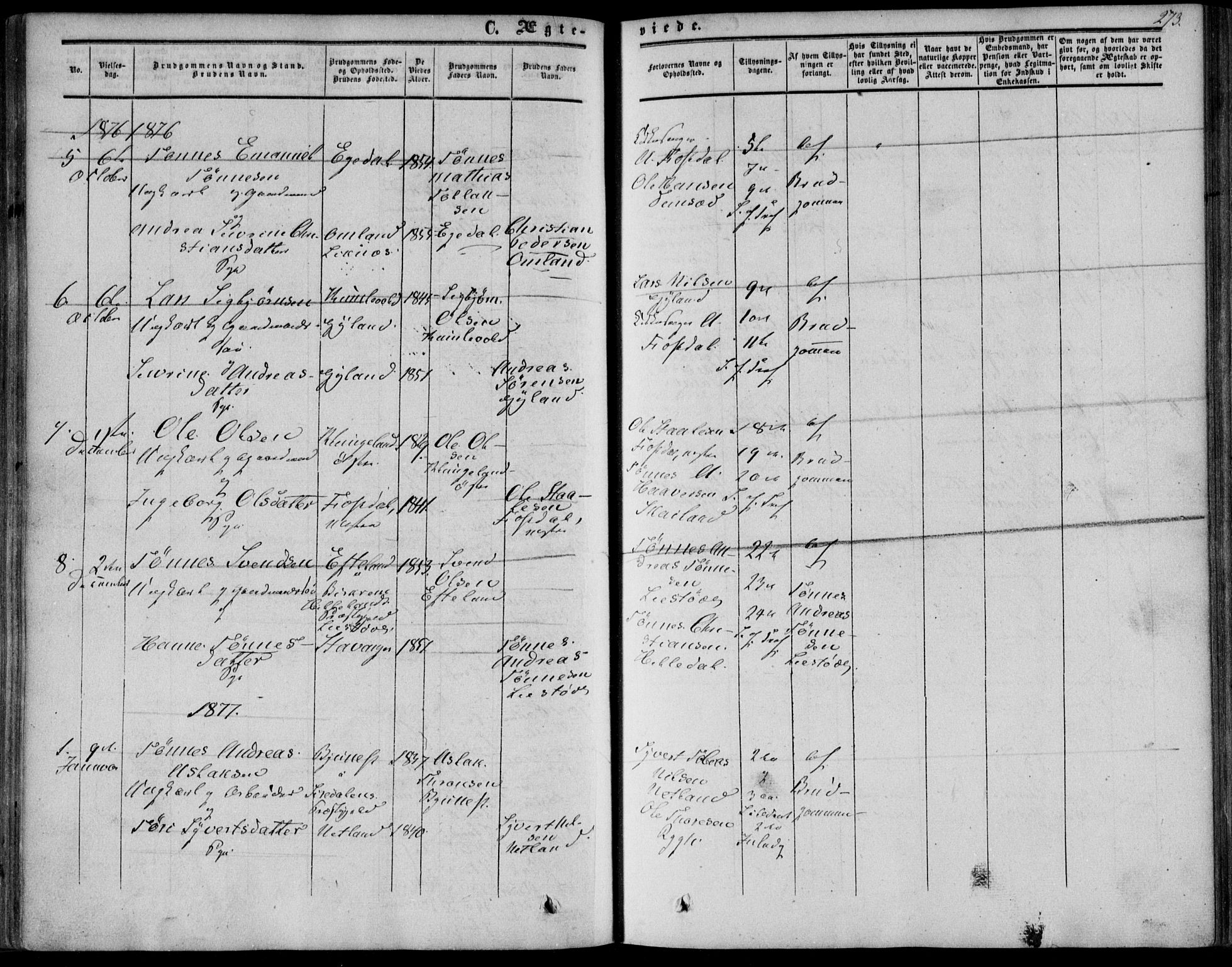 Bakke sokneprestkontor, AV/SAK-1111-0002/F/Fa/Fab/L0002: Parish register (official) no. A 2, 1855-1884, p. 273