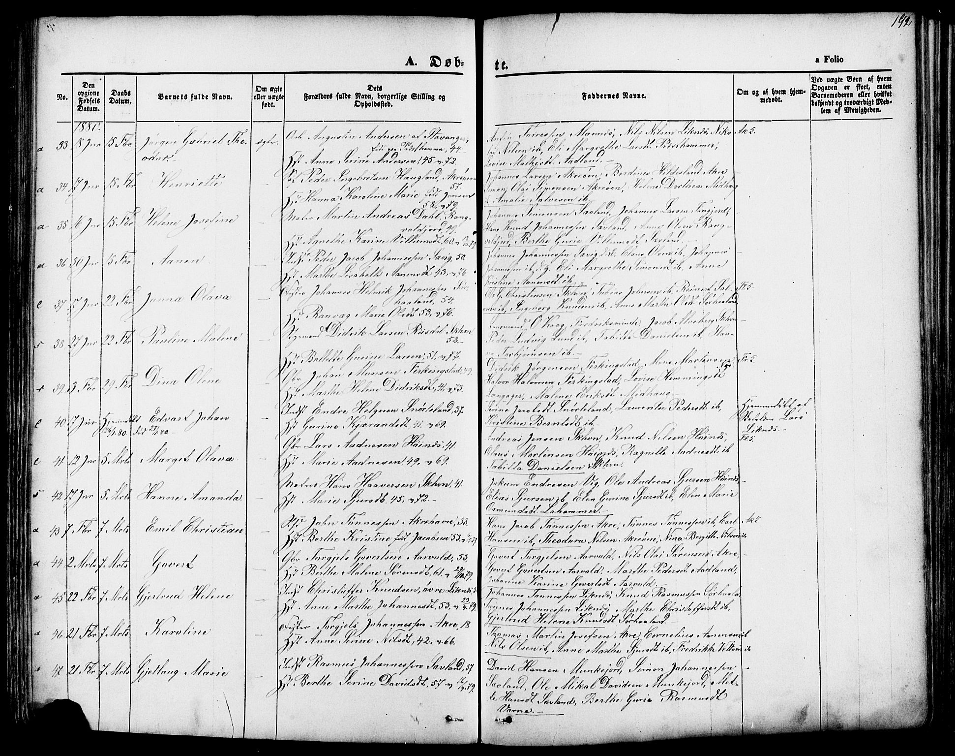 Skudenes sokneprestkontor, AV/SAST-A -101849/H/Ha/Haa/L0006: Parish register (official) no. A 4, 1864-1881, p. 192