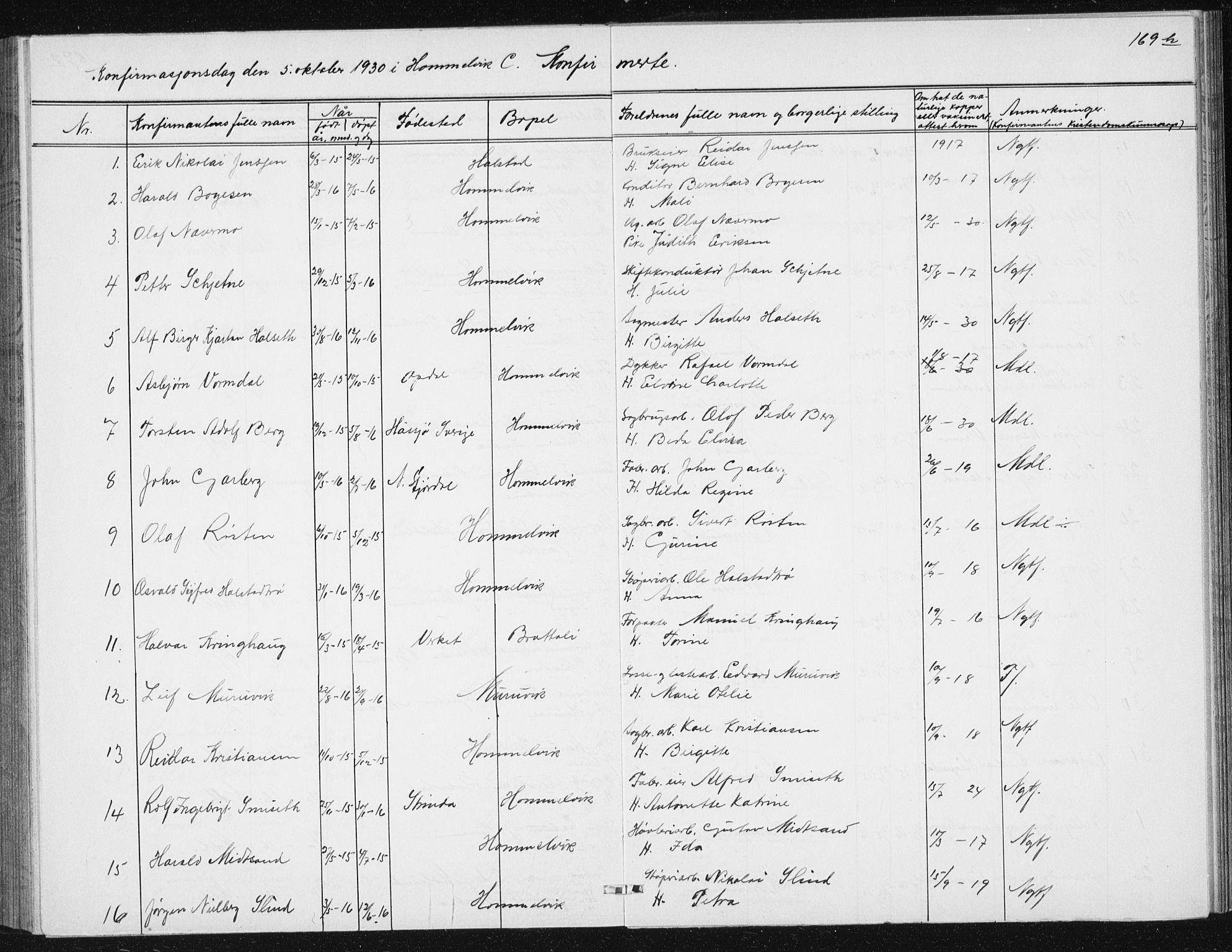 Ministerialprotokoller, klokkerbøker og fødselsregistre - Sør-Trøndelag, SAT/A-1456/617/L0431: Parish register (copy) no. 617C02, 1910-1936, p. 169