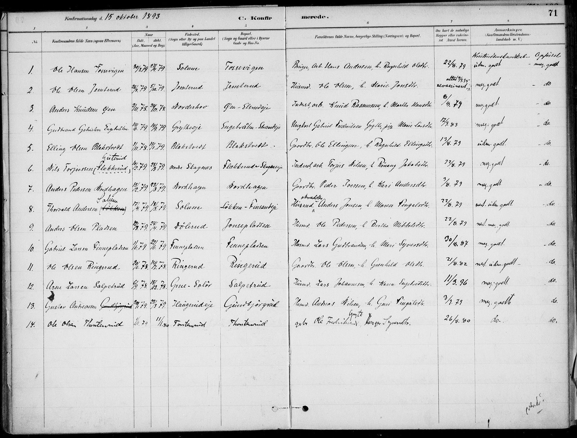 Ådal kirkebøker, SAKO/A-248/F/Fa/L0003: Parish register (official) no. I 3, 1884-1903, p. 71