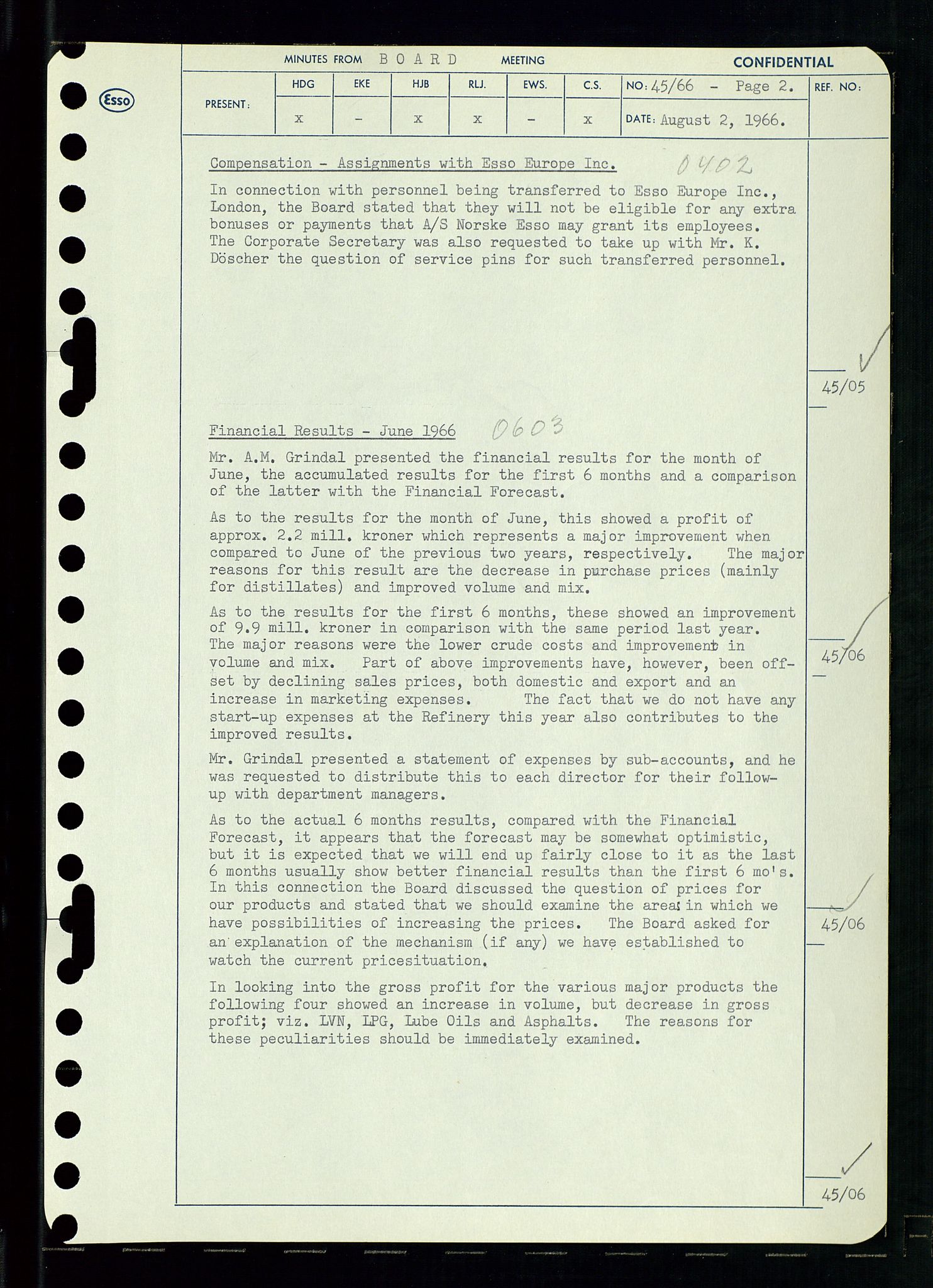 Pa 0982 - Esso Norge A/S, SAST/A-100448/A/Aa/L0002/0002: Den administrerende direksjon Board minutes (styrereferater) / Den administrerende direksjon Board minutes (styrereferater), 1966, p. 95