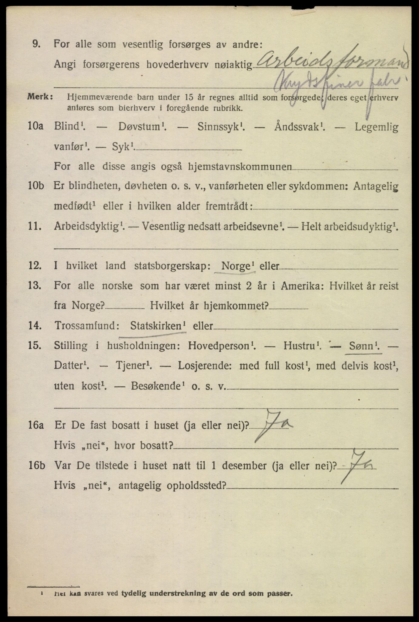 SAK, 1920 census for Oddernes, 1920, p. 5158