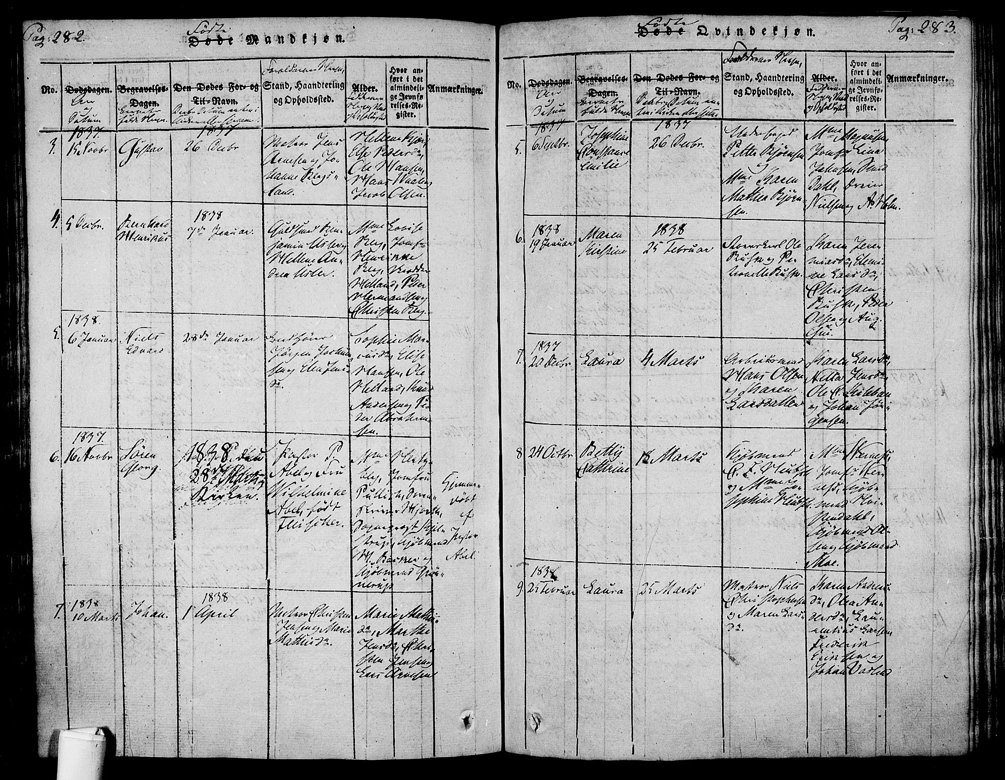 Holmestrand kirkebøker, AV/SAKO-A-346/F/Fa/L0001: Parish register (official) no. 1, 1814-1840, p. 282-283