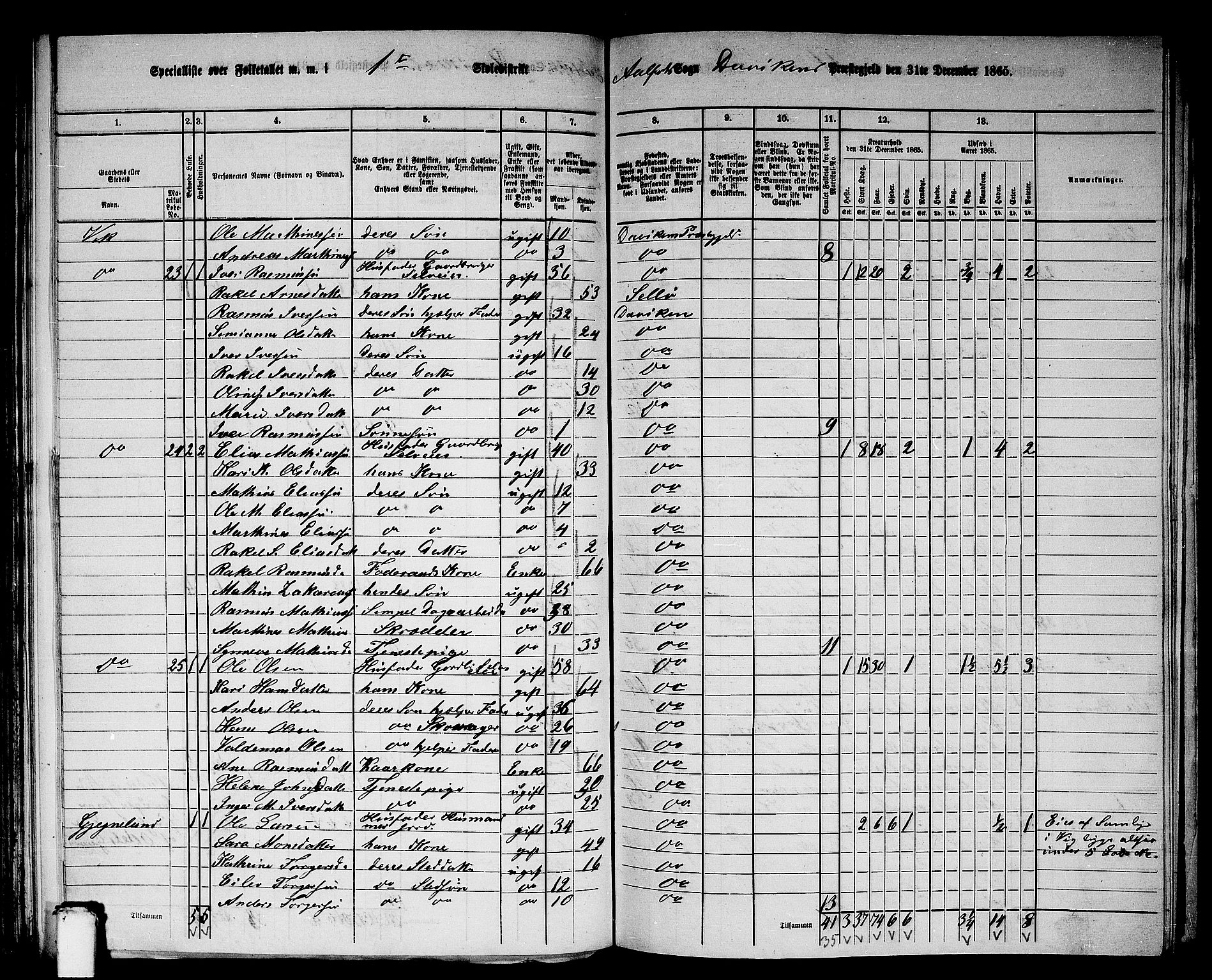 RA, 1865 census for Davik, 1865, p. 16