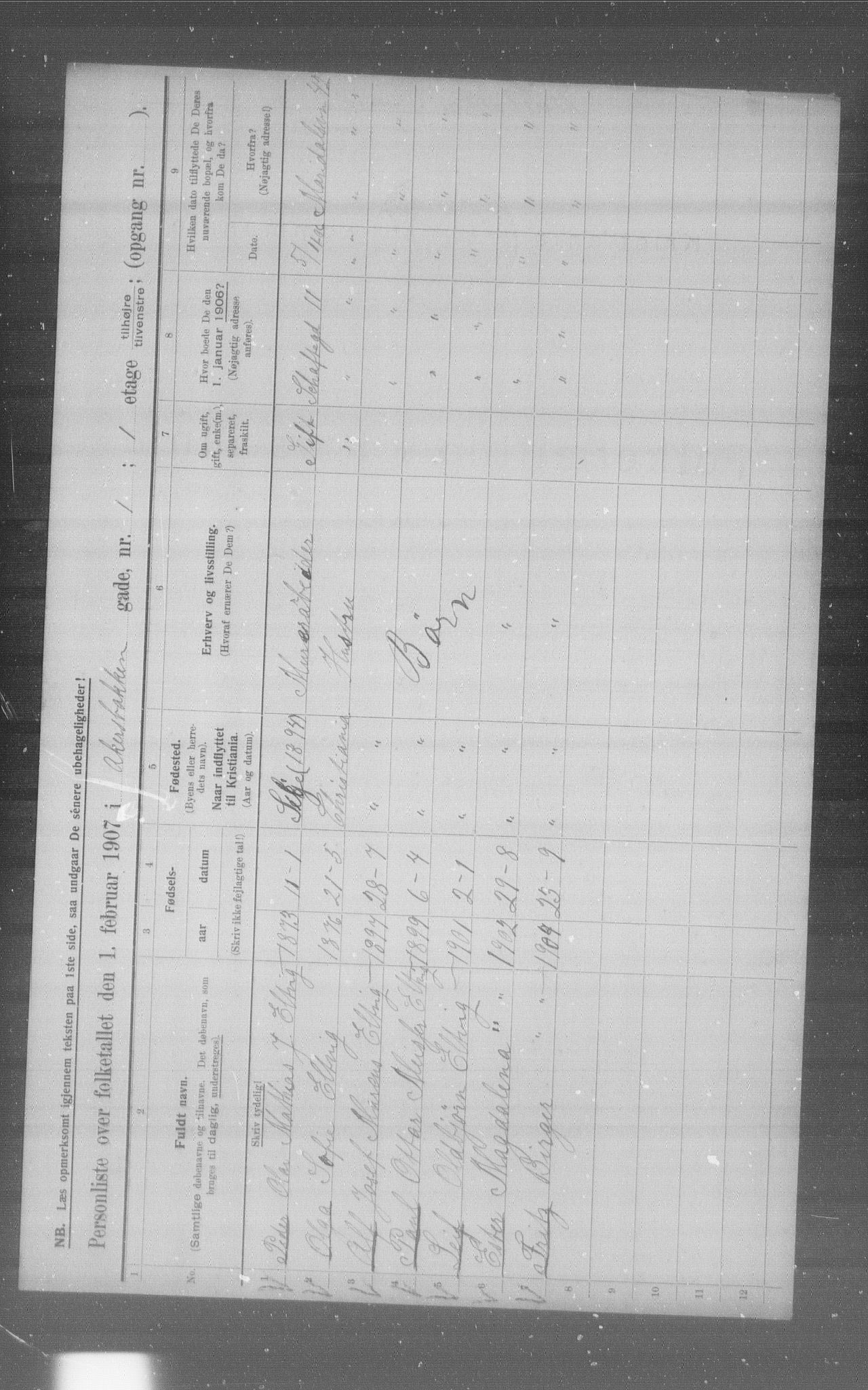 OBA, Municipal Census 1907 for Kristiania, 1907, p. 22