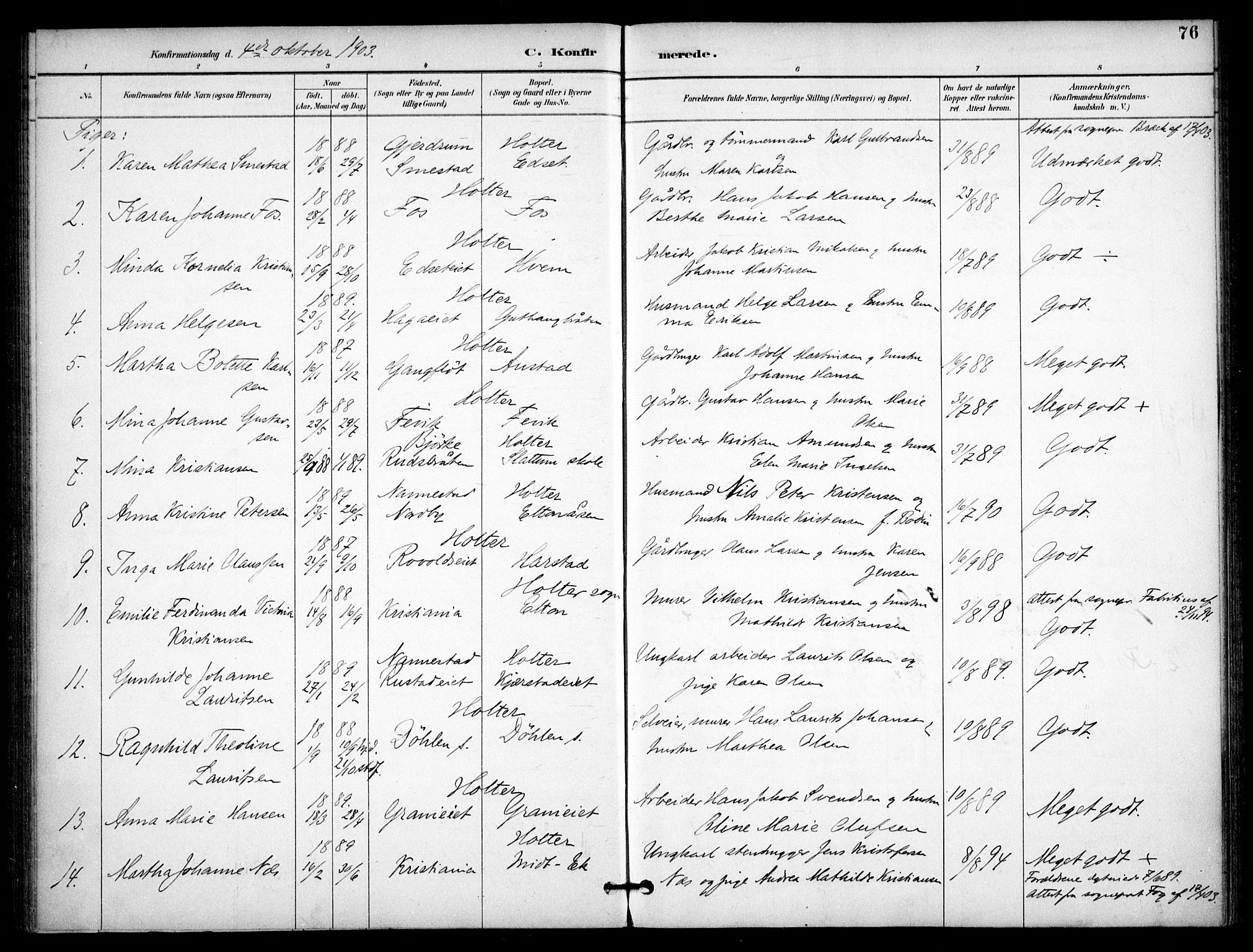 Nannestad prestekontor Kirkebøker, AV/SAO-A-10414a/F/Fb/L0002: Parish register (official) no. II 2, 1891-1909, p. 76