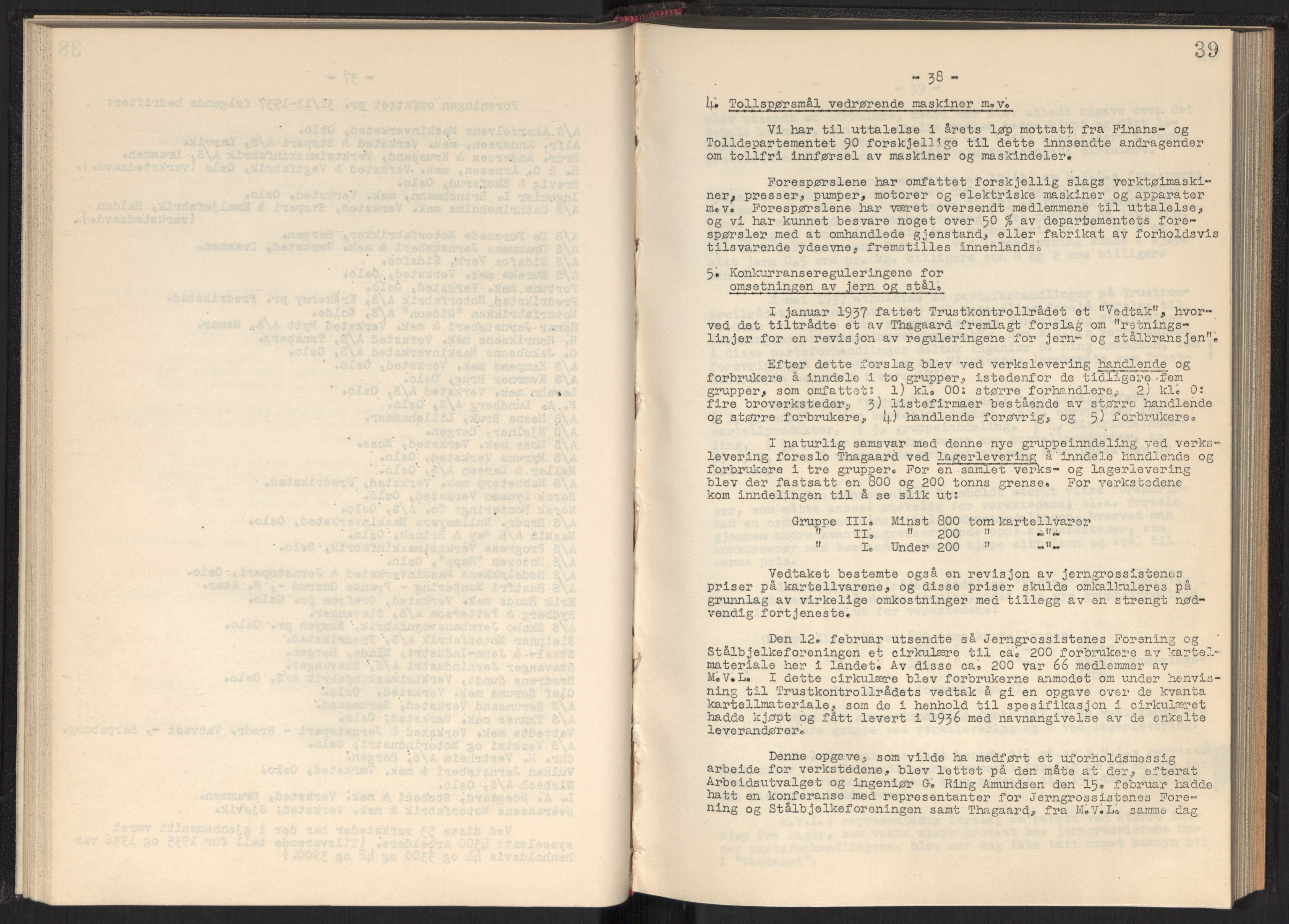 Teknologibedriftenes Landsforening TBL, RA/PA-1700/A/Ad/L0006: Årsberetning med register, 1937-1943, p. 39