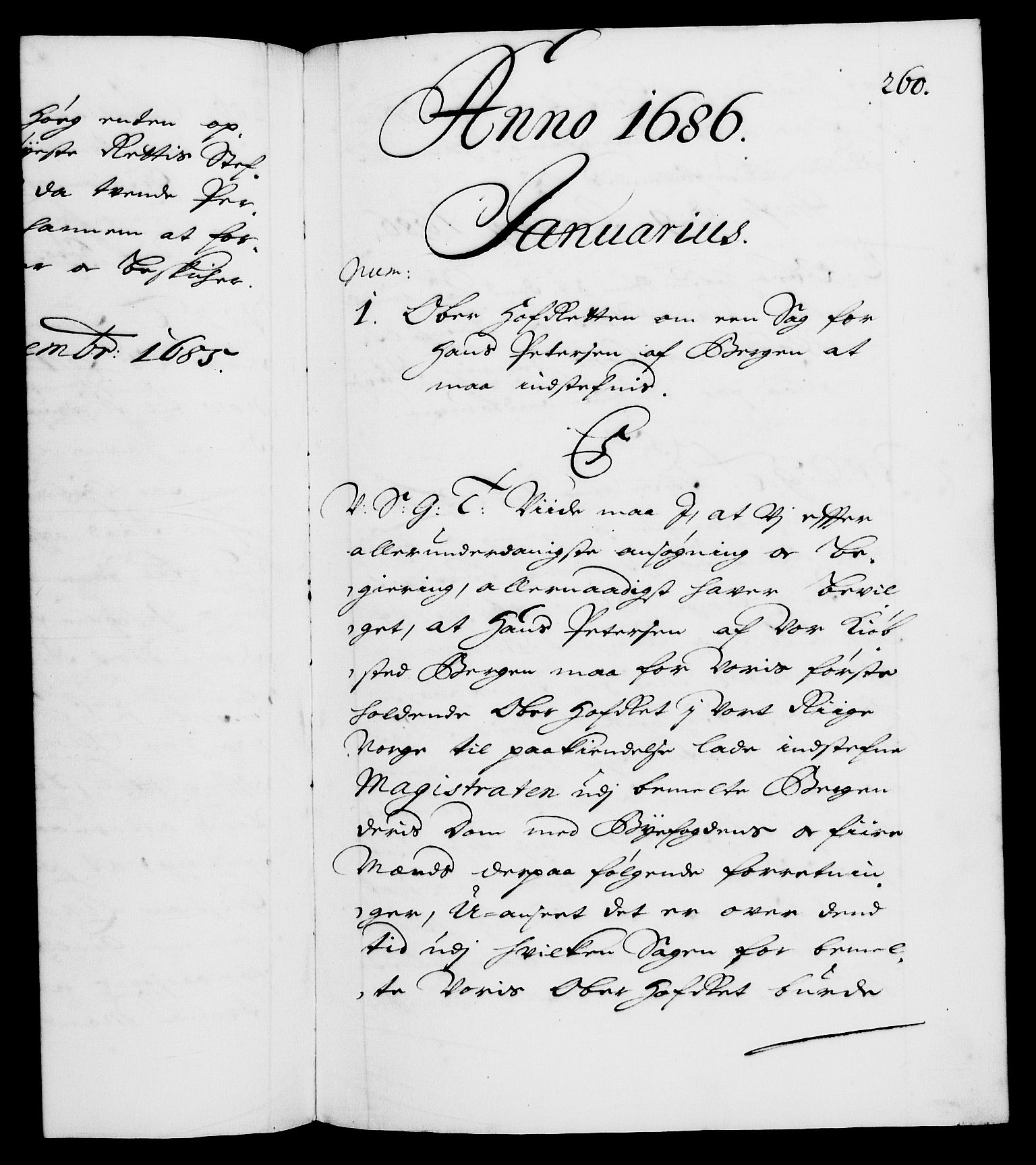 Danske Kanselli 1572-1799, RA/EA-3023/F/Fc/Fca/Fcab/L0013: Norske tegnelser (mikrofilm), 1684-1687, p. 260a