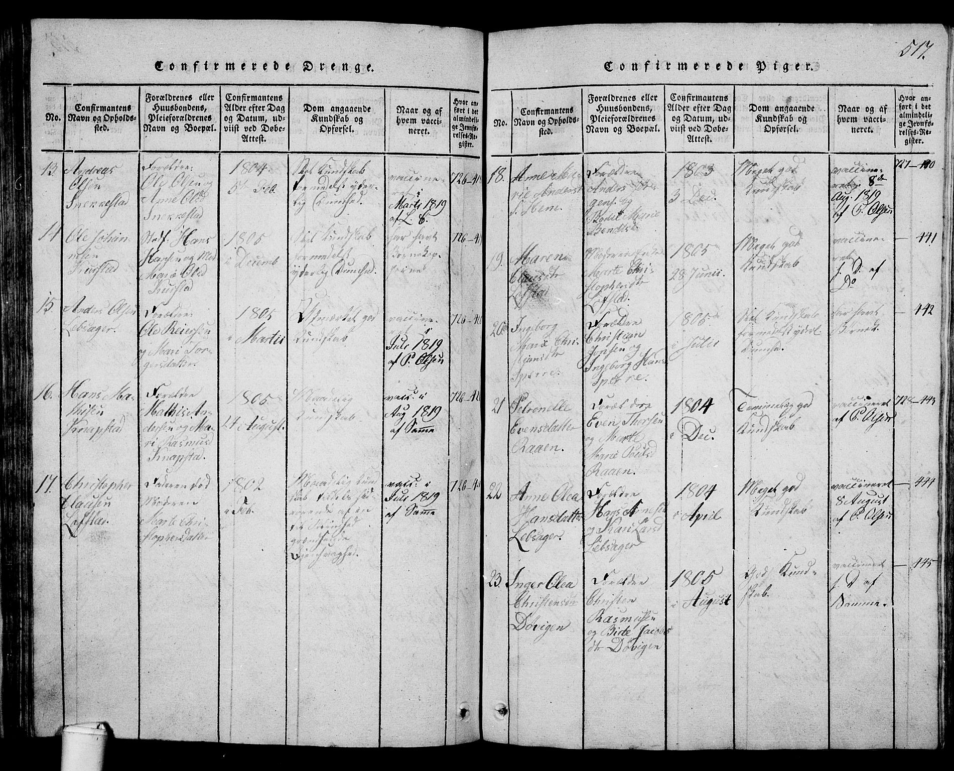 Våle kirkebøker, AV/SAKO-A-334/G/Ga/L0001: Parish register (copy) no. I 1, 1814-1824, p. 516-517