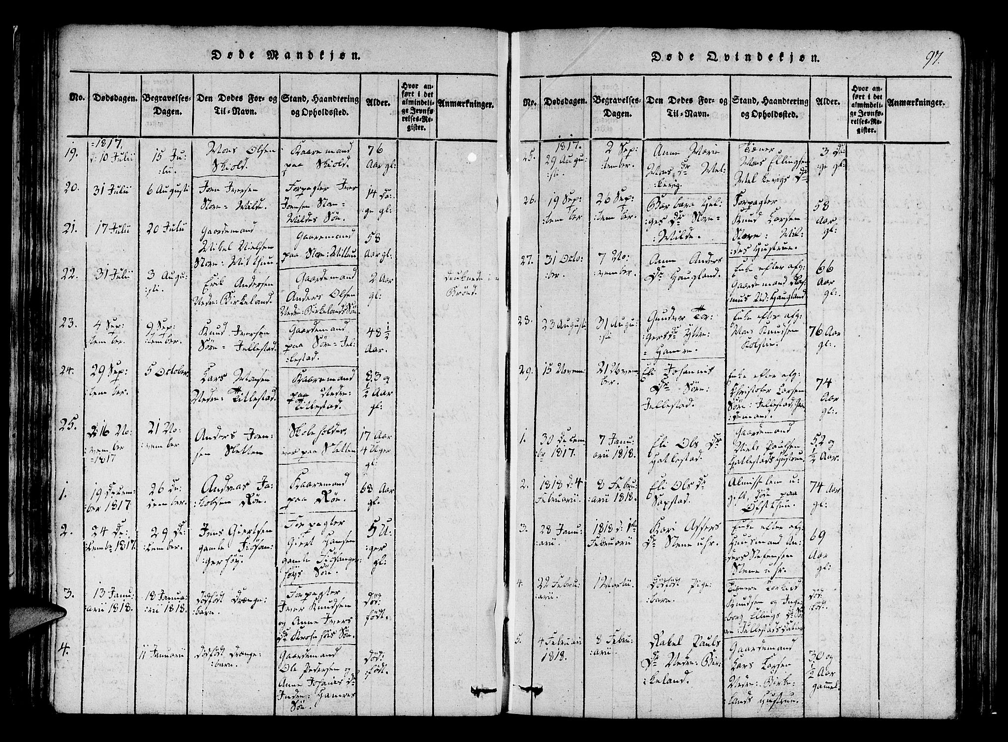 Fana Sokneprestembete, SAB/A-75101/H/Haa/Haaa/L0007: Parish register (official) no. A 7, 1816-1828, p. 97