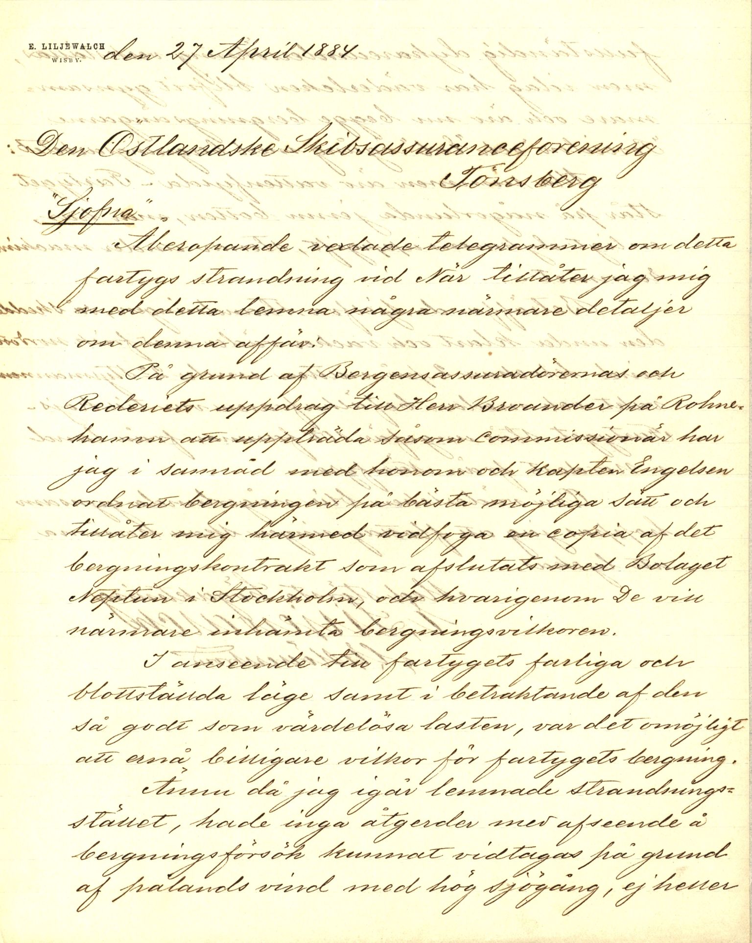 Pa 63 - Østlandske skibsassuranceforening, VEMU/A-1079/G/Ga/L0017/0005: Havaridokumenter / Signe, Hurra, Activ, Sjofna, Senior, Scandia, 1884, p. 56