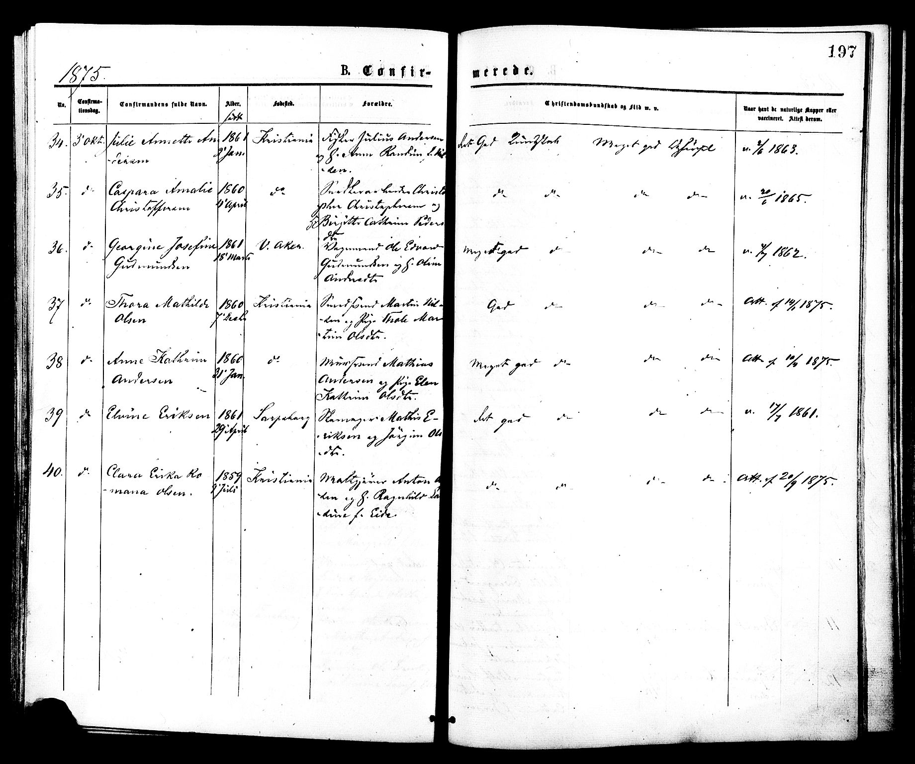 Johannes prestekontor Kirkebøker, AV/SAO-A-10852/F/Fa/L0001: Parish register (official) no. 1, 1875-1881, p. 197