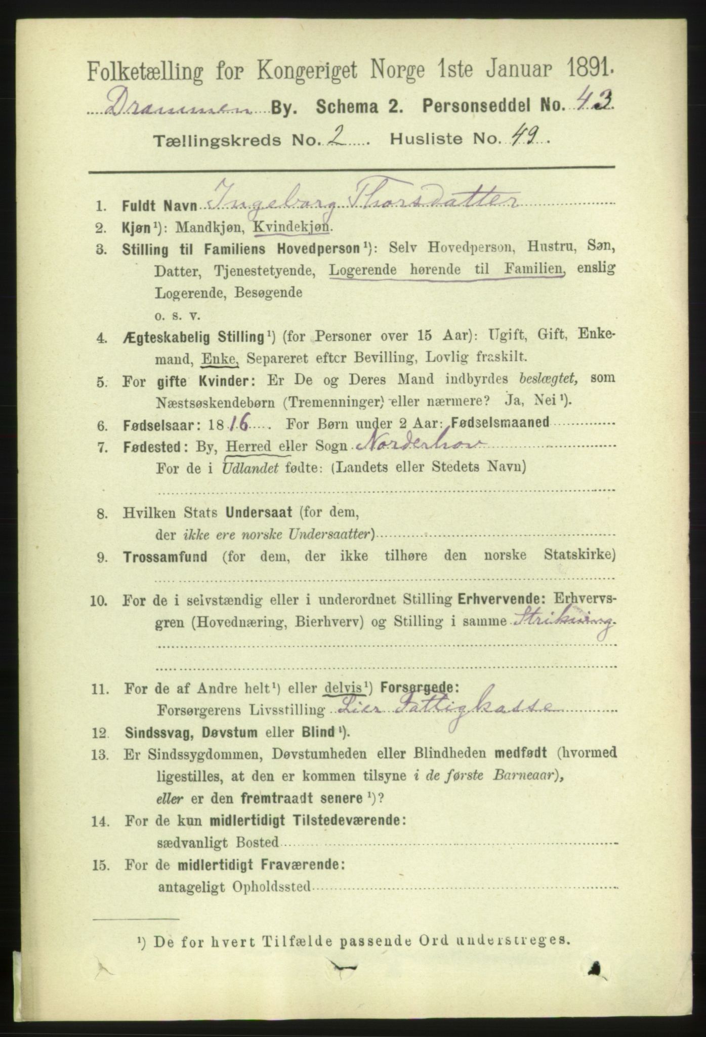 RA, 1891 census for 0602 Drammen, 1891, p. 4903