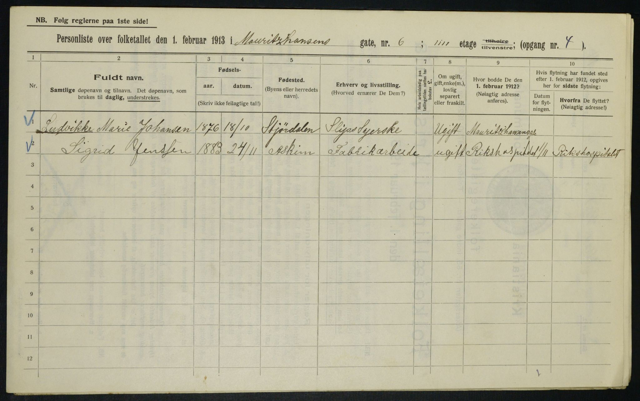 OBA, Municipal Census 1913 for Kristiania, 1913, p. 64828