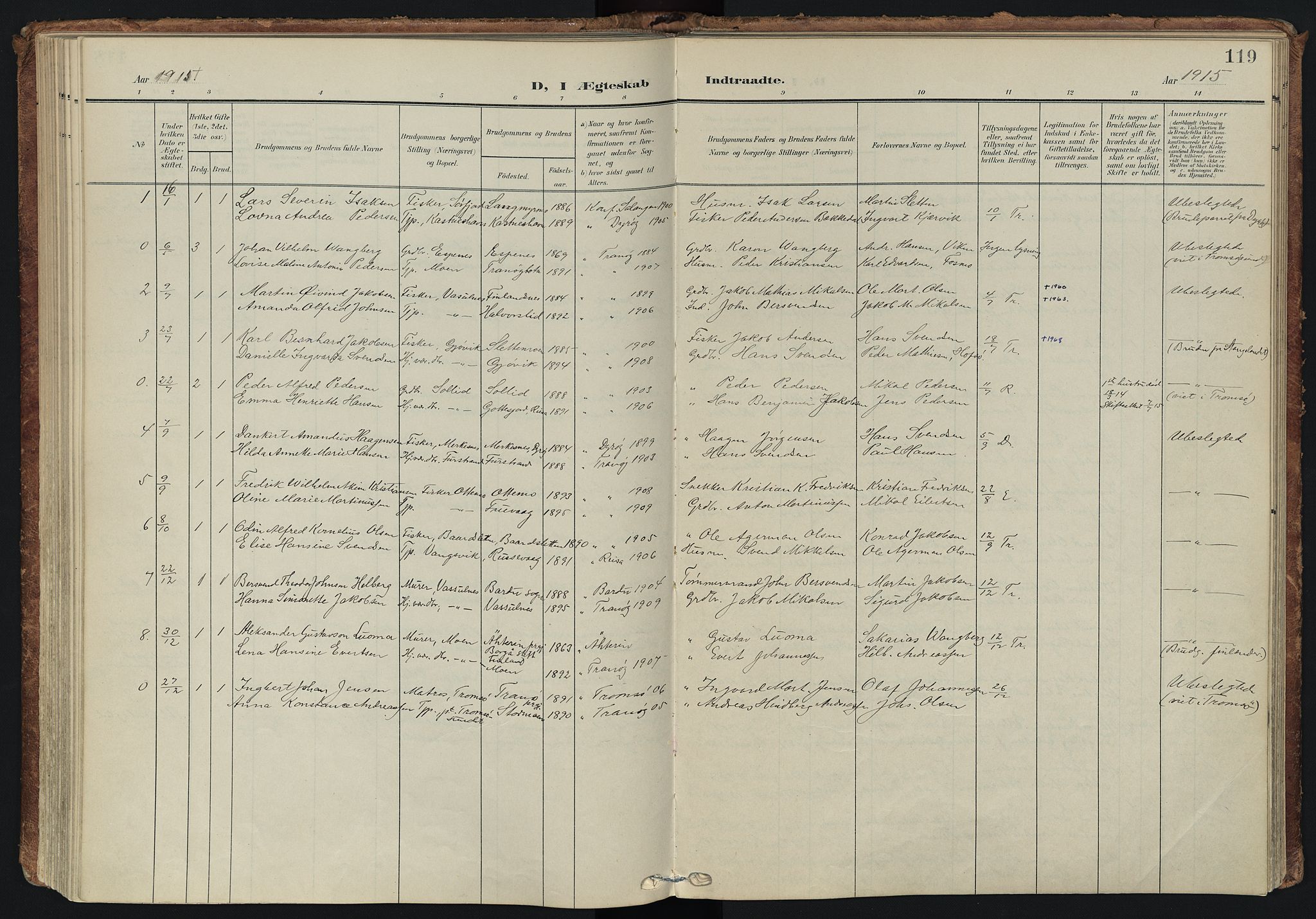 Tranøy sokneprestkontor, SATØ/S-1313/I/Ia/Iaa/L0014kirke: Parish register (official) no. 14, 1905-1919, p. 119