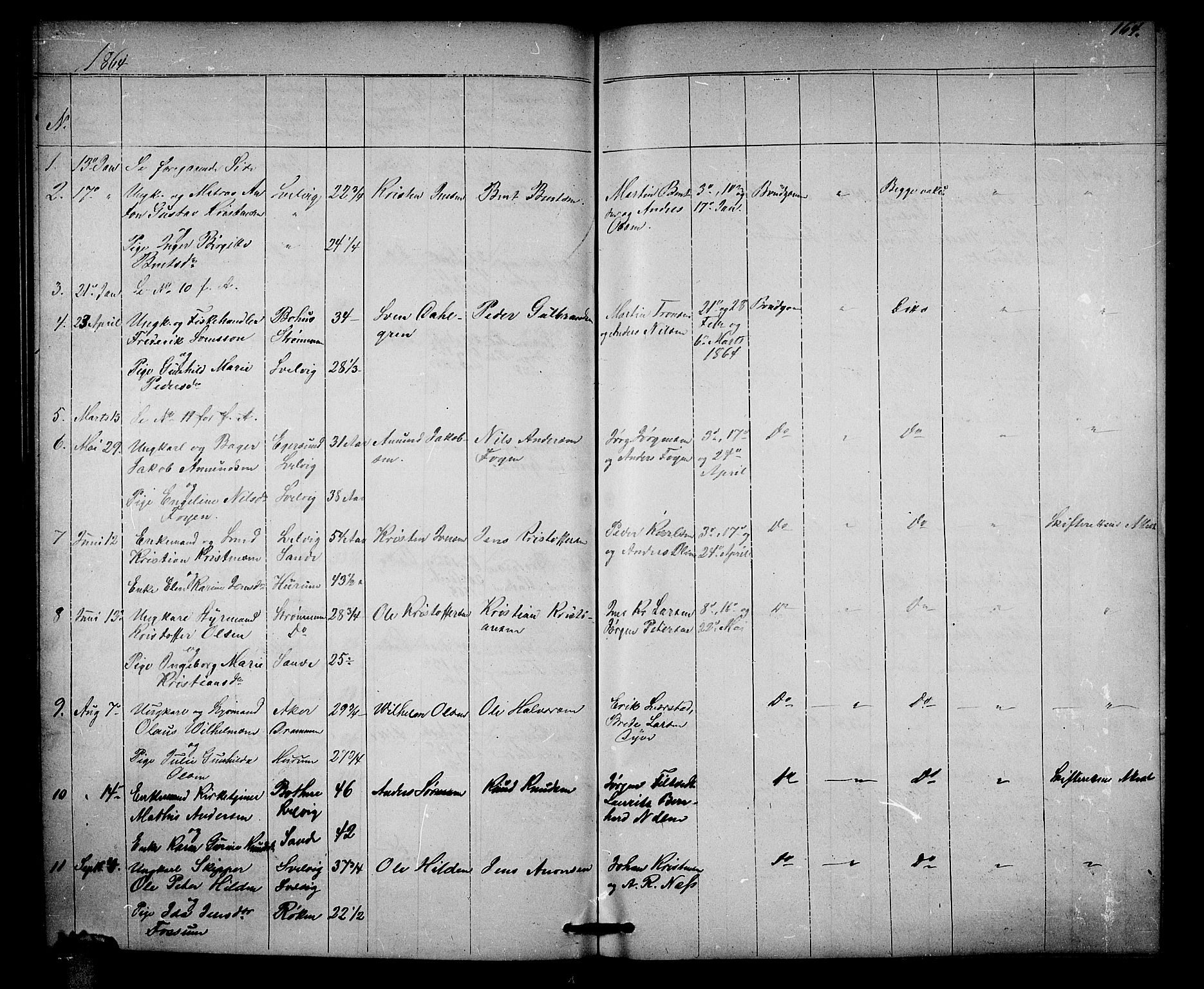 Strømm kirkebøker, SAKO/A-322/G/Ga/L0001: Parish register (copy) no. I 1, 1861-1885, p. 164